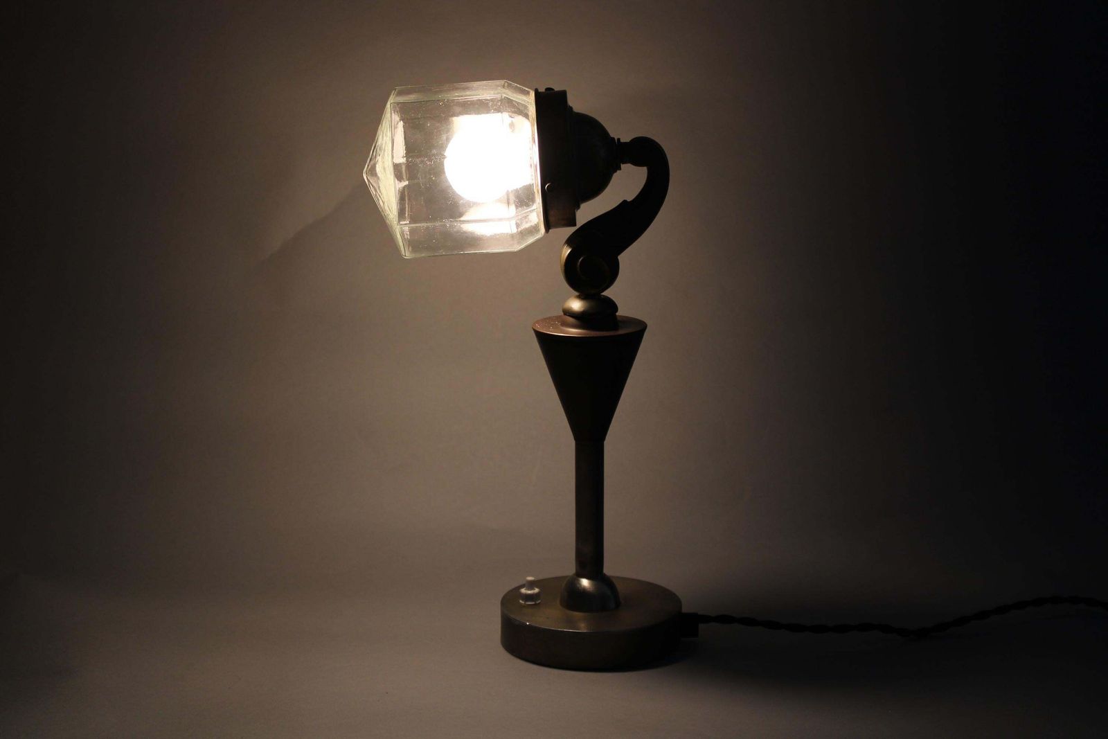 1930s Secession Brass And Glass Desk Lamp, Czechoslovakia photo furniture