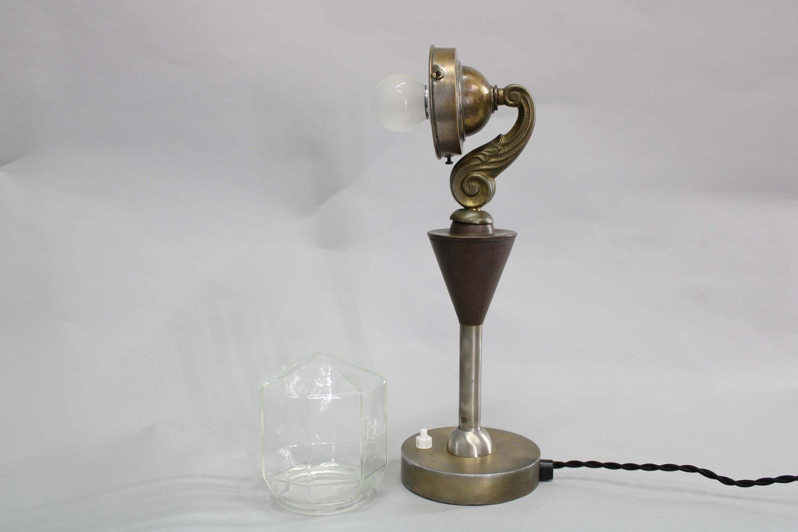 1930s Secession Brass And Glass Desk Lamp, Czechoslovakia photo Lighting
