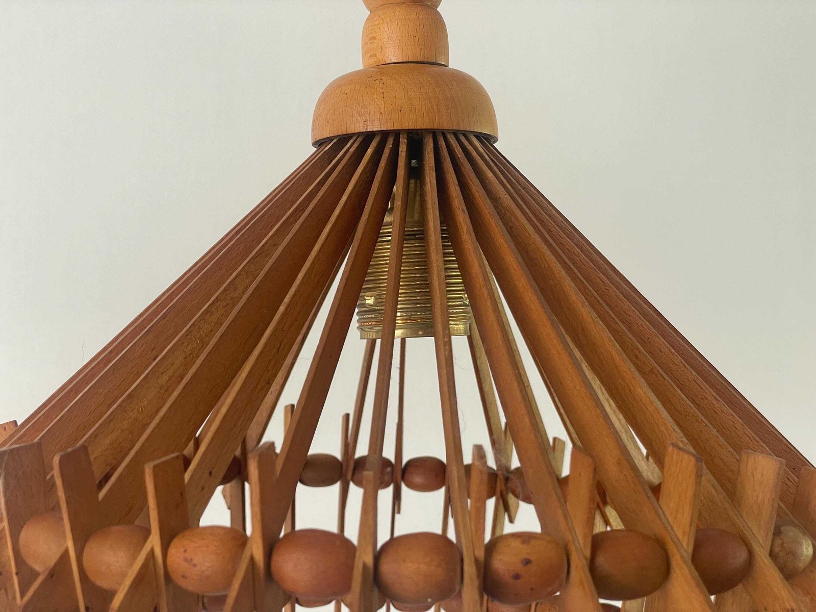 photo vinterior Italian Hand Crafted Pair Of Wood Pendant Lights, 1960s, Italy