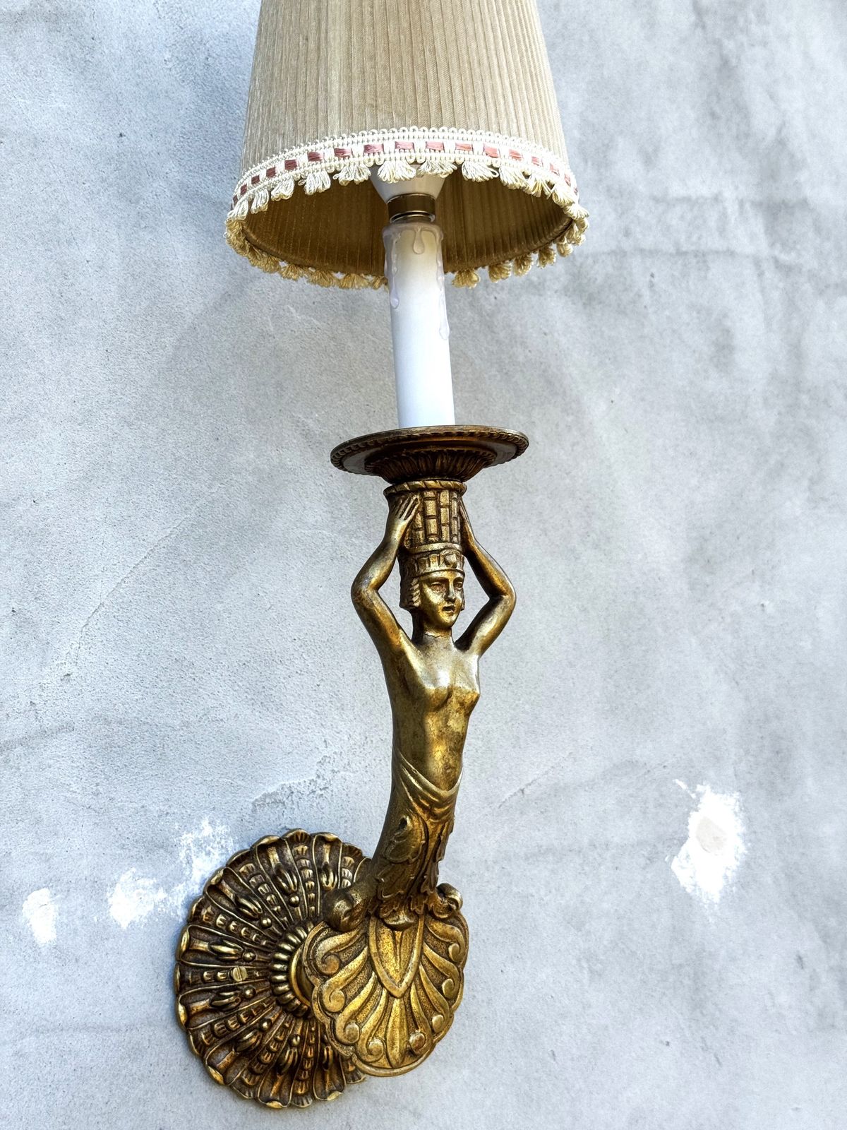 Pair Of 1950s Italian Gilt Bronze Wall Sconces With Female Figures photo buy