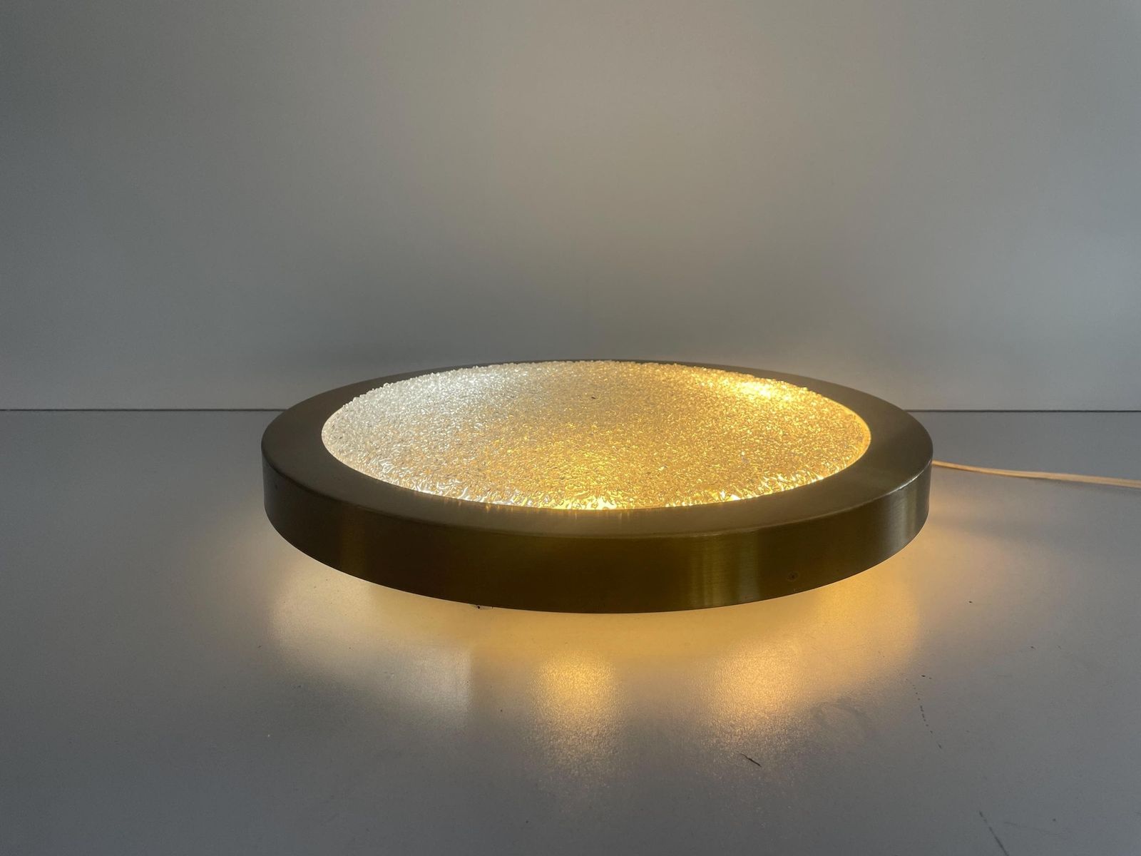 Mid Century Modern Ice Glass And Metal Flush Mount Ceiling Lamp By Doria, 1960s, Germany photo vintage