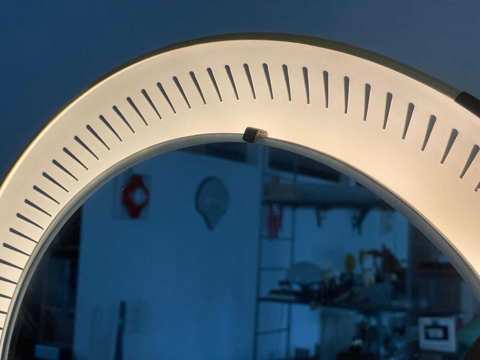 photo for sale Mid Century Modern Round Yellow And White Wall Mirror With Light By Hillebrand, 1950s, Germany