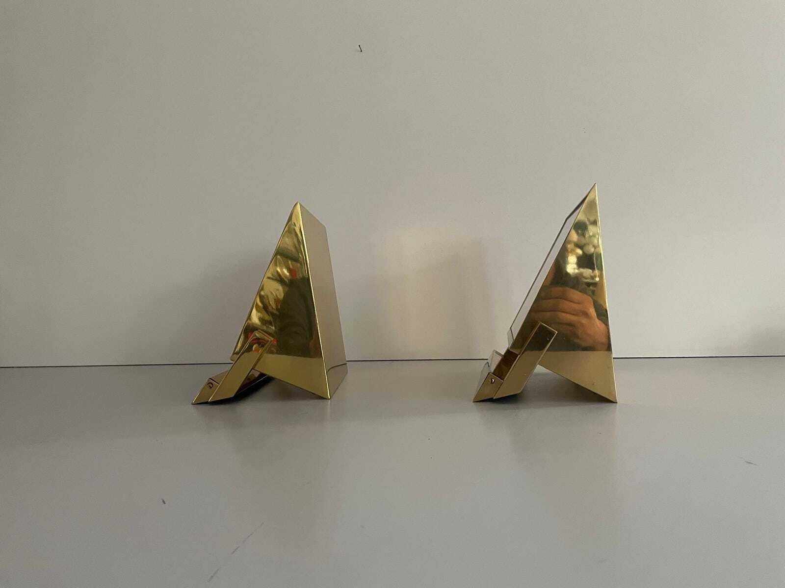 Mid Century Modern Rare Brass And Glass Pair Of Sconces By Vereinigte Werkstätten, 1960s, Germany photo vintage