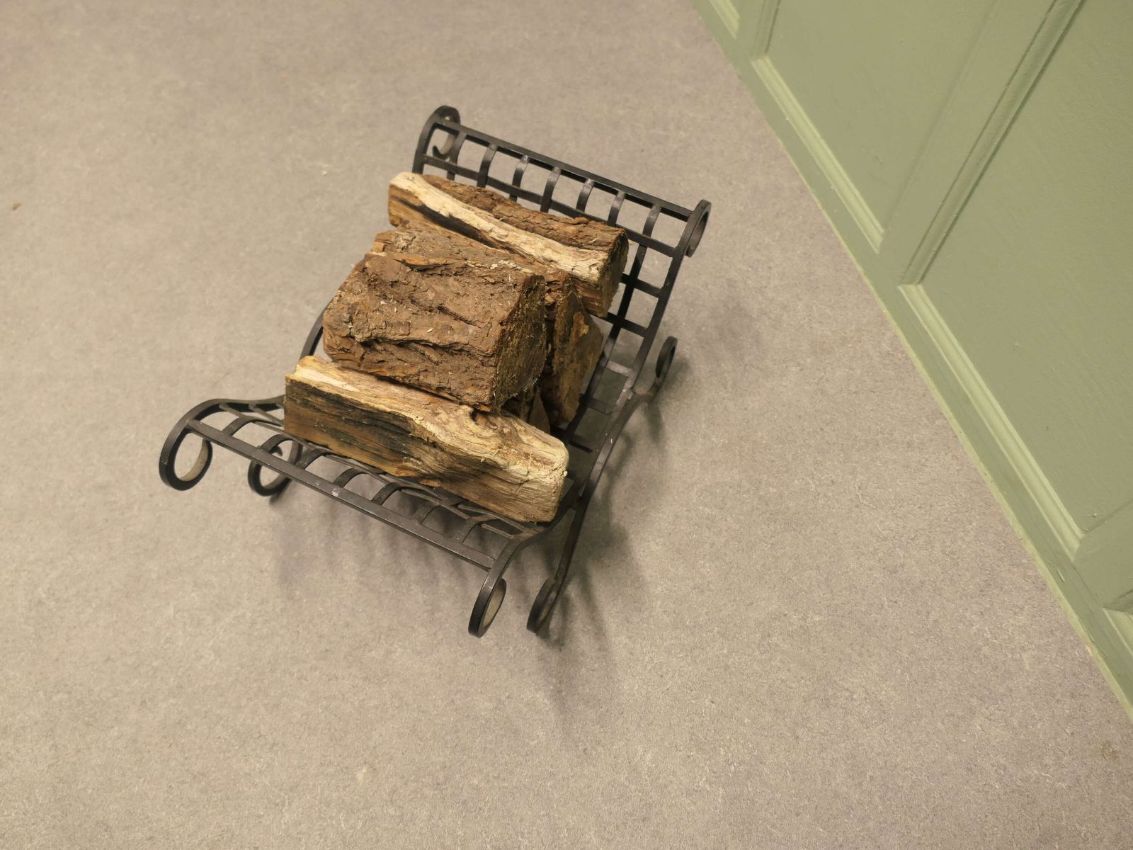 Attractive Cast Iron Log Carrier This Is A Great Piece, It Is Made In Iron And Curved To photo buy