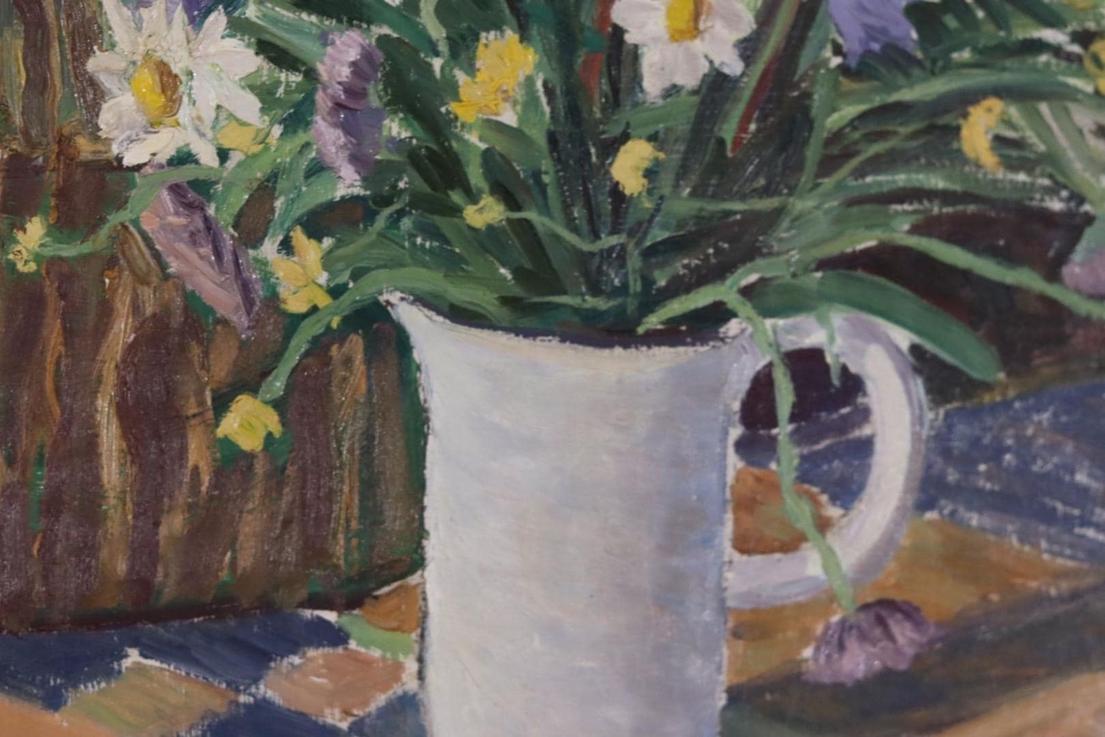 photo furniture Original Mid Century Swedish Panel Painting – “Flower Still Life” By Bertil Lundgren – Signed – 68 × 58 Cm