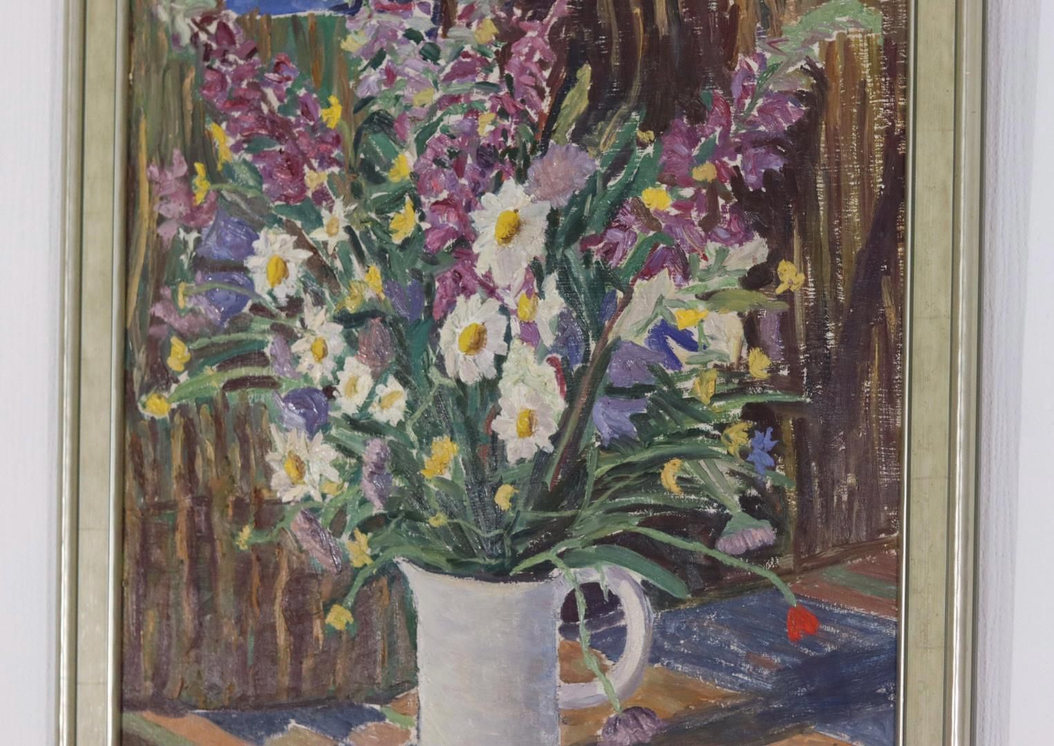 445.0 Original Mid Century Swedish Panel Painting – “Flower Still Life” By Bertil Lundgren – Signed – 68 × 58 Cm photo