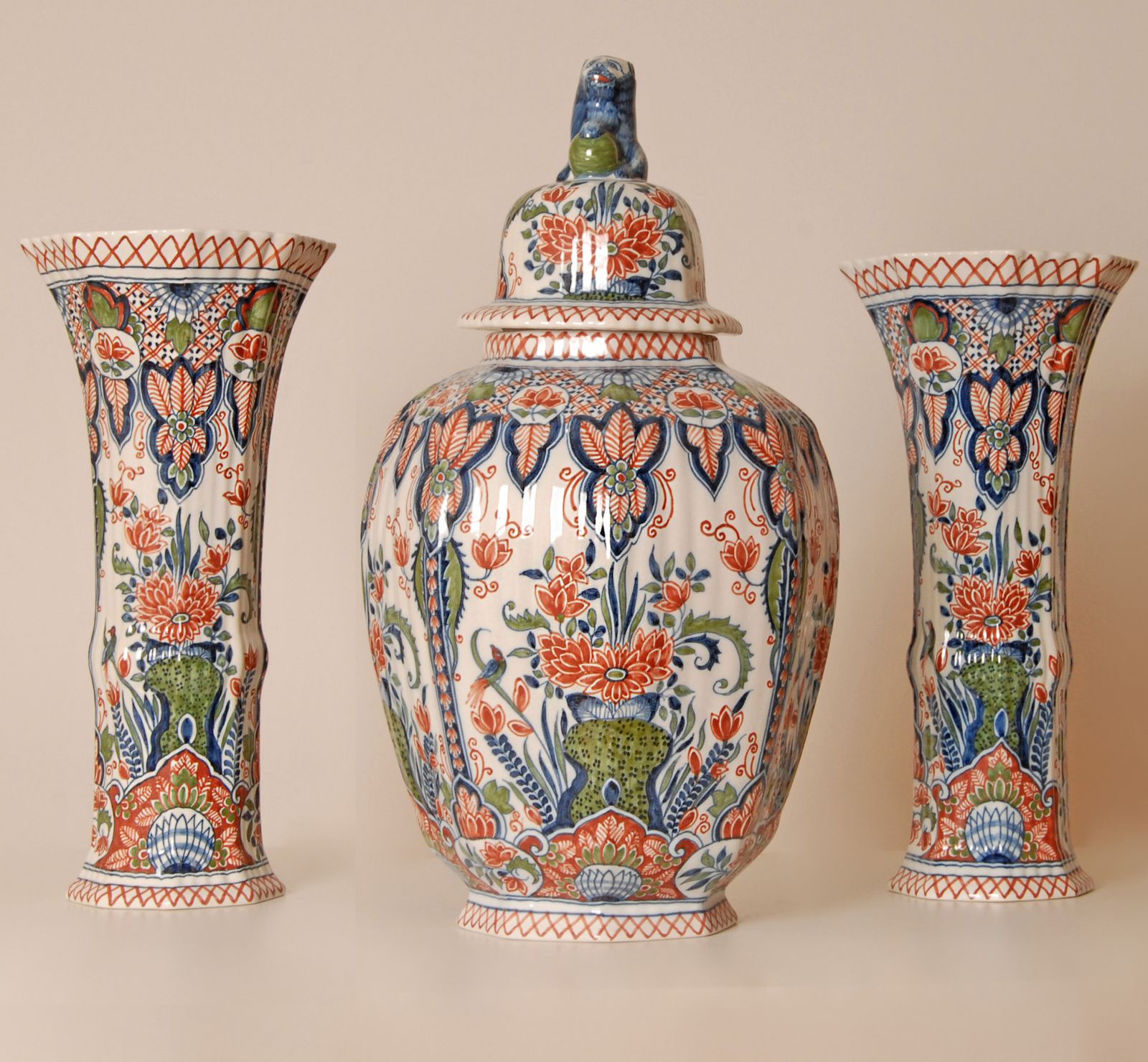 Delft Vases Polychrome Delftware Chinoiserie Garniture Of Vases Set Of 3
