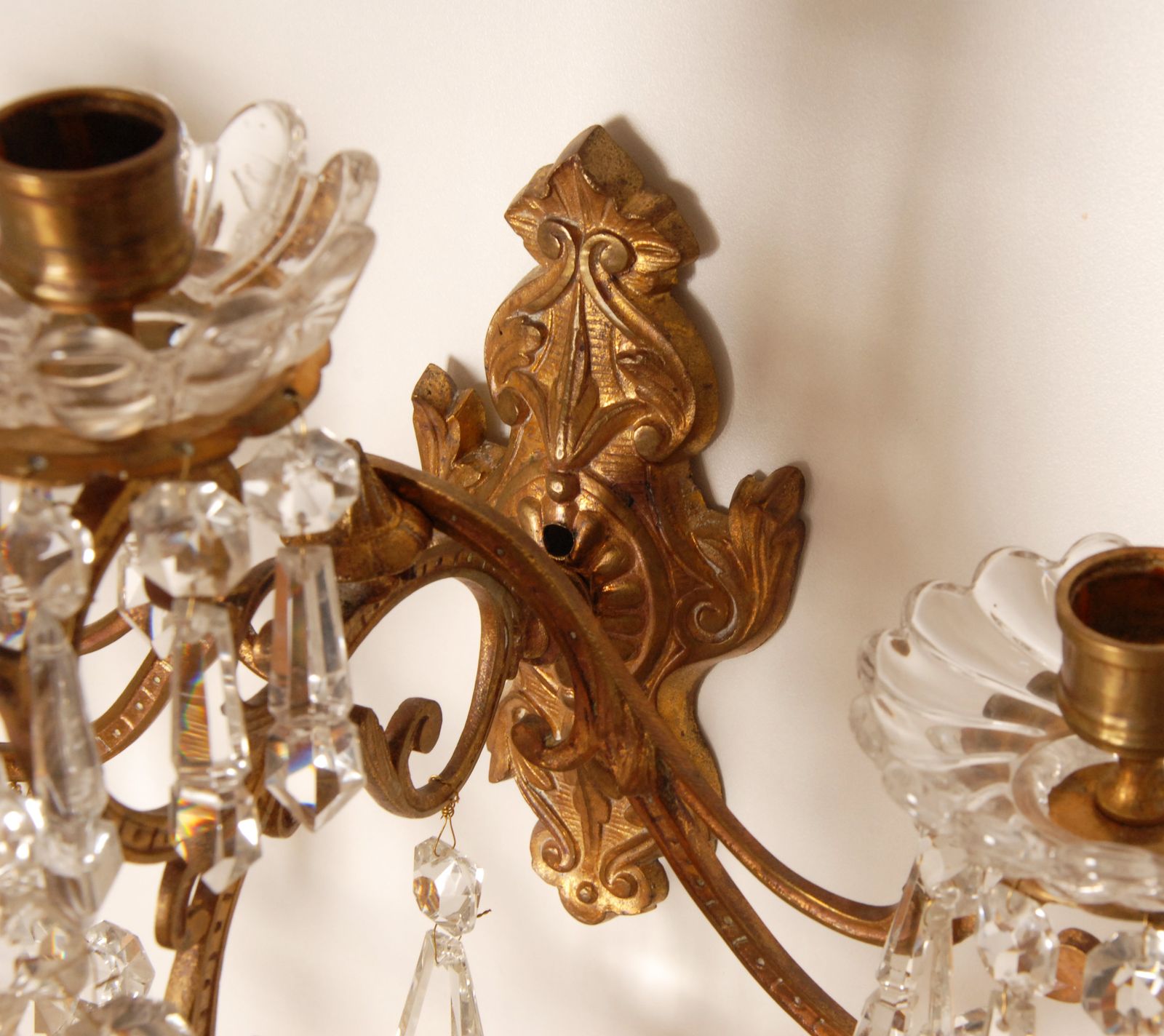 3200.0 Antique French Crystal Sconces 4 Light Gilt Bronze Candelabra Wall Lamps photo