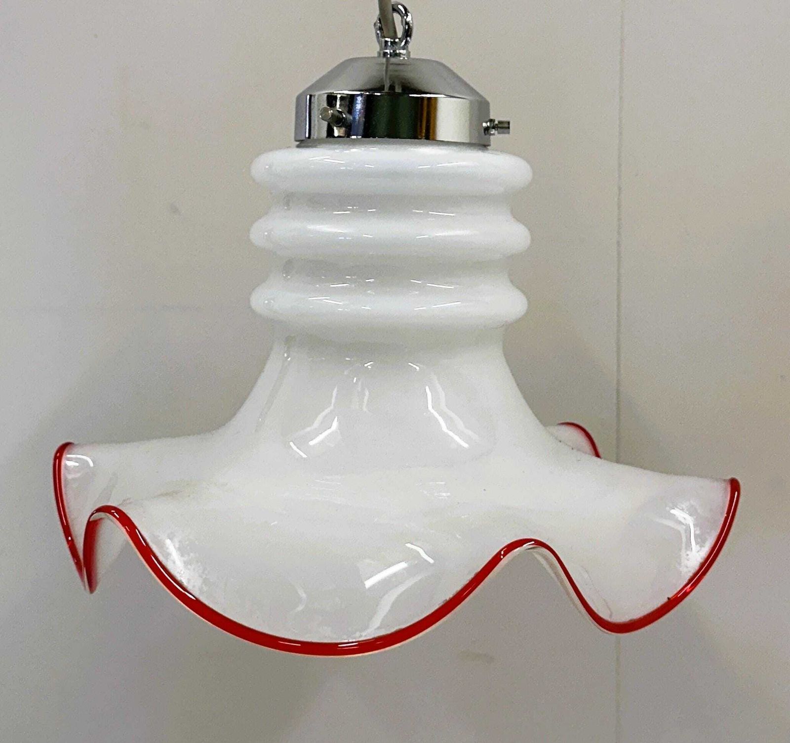 photo furniture Pair Of Italian Murano Glass Pendant Lamps With Red Trim, 1970s Italy.