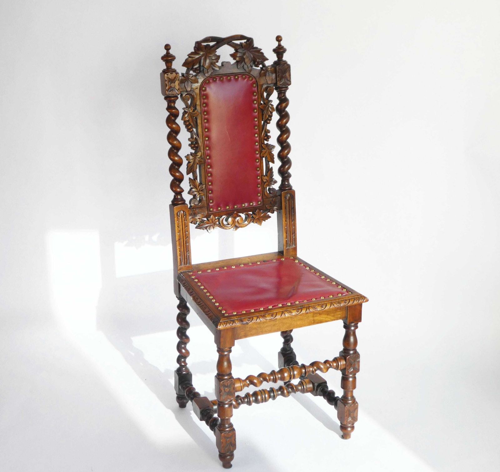 Baroque Antique Wooden Chair With Red Leather Seat, Barley Twist Hand Carved Chairs, Gothic Furniture photo furniture