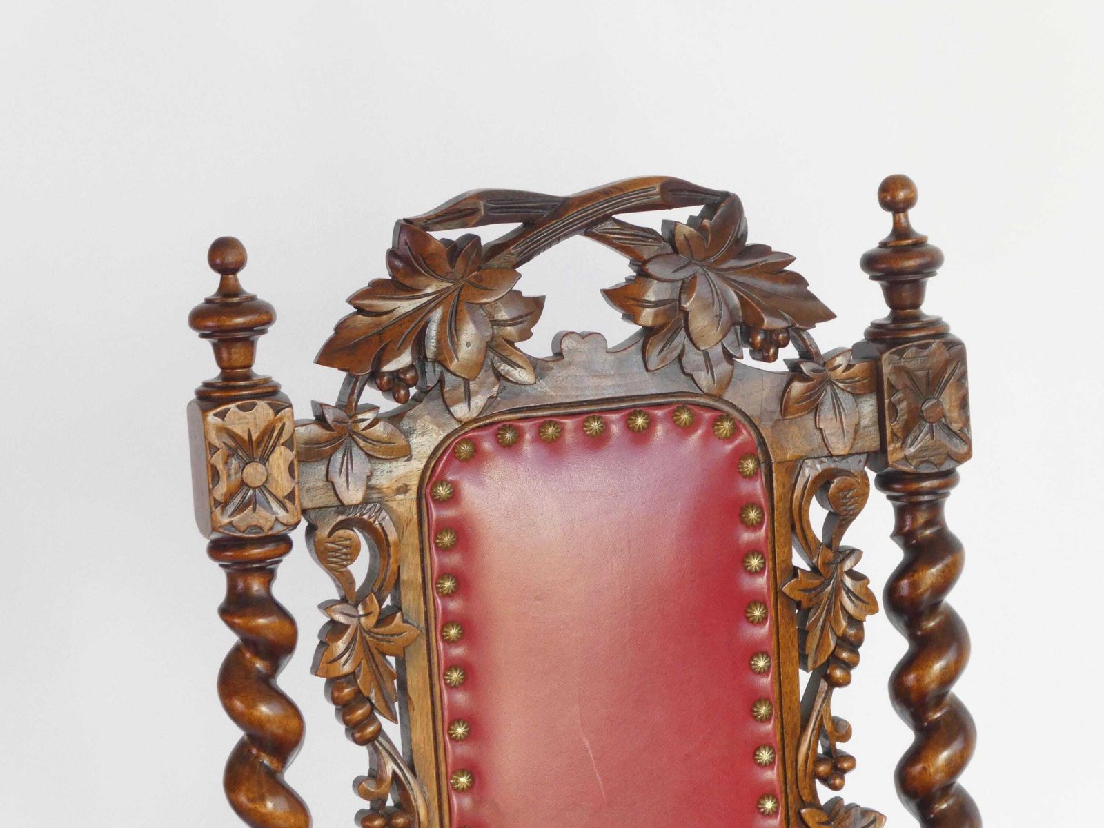 Baroque Antique Wooden Chair With Red Leather Seat, Barley Twist Hand Carved Chairs, Gothic Furniture photo for sale