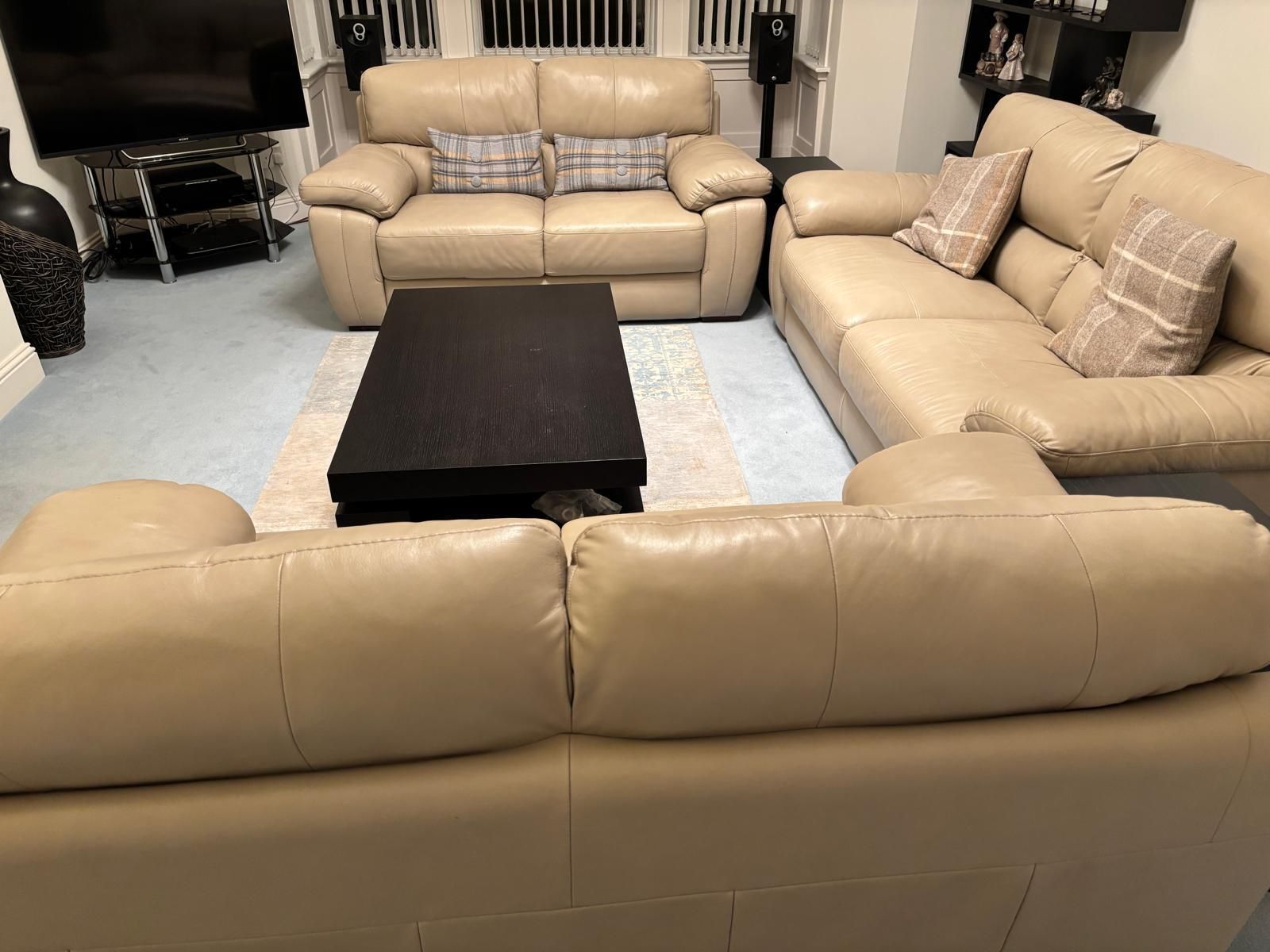 3 Piece Lounge Suite (Frasers)   Italian Leather, Pale Taupe photo Furniture