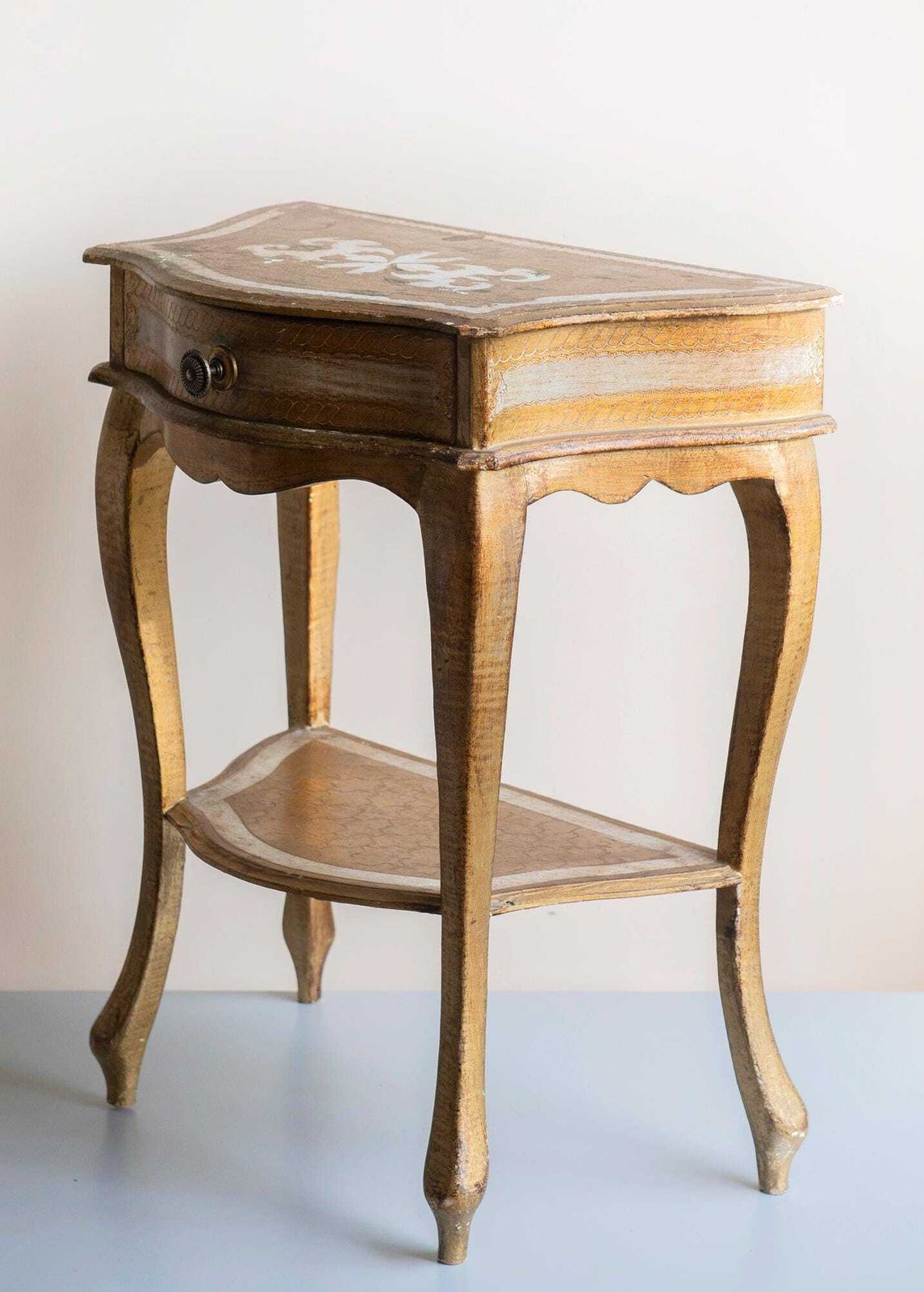 photo for sale Florentine Giltwood End Table – Italian 1960s Vintage – Gold Nightstand Or Console Mid Century Modern