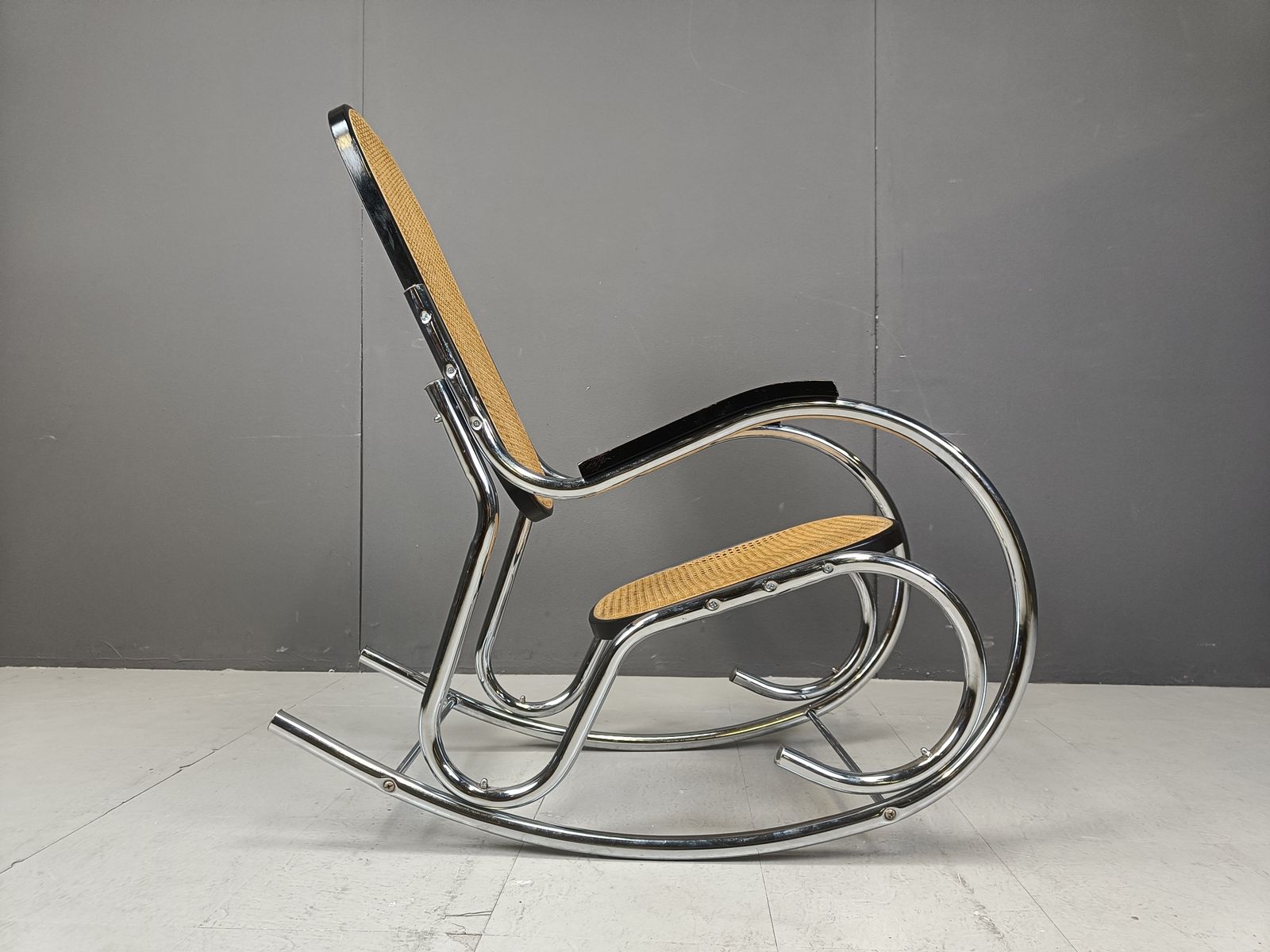 695.0 Vintage Chrome And Rattan Rocking Chair, 1960s photo