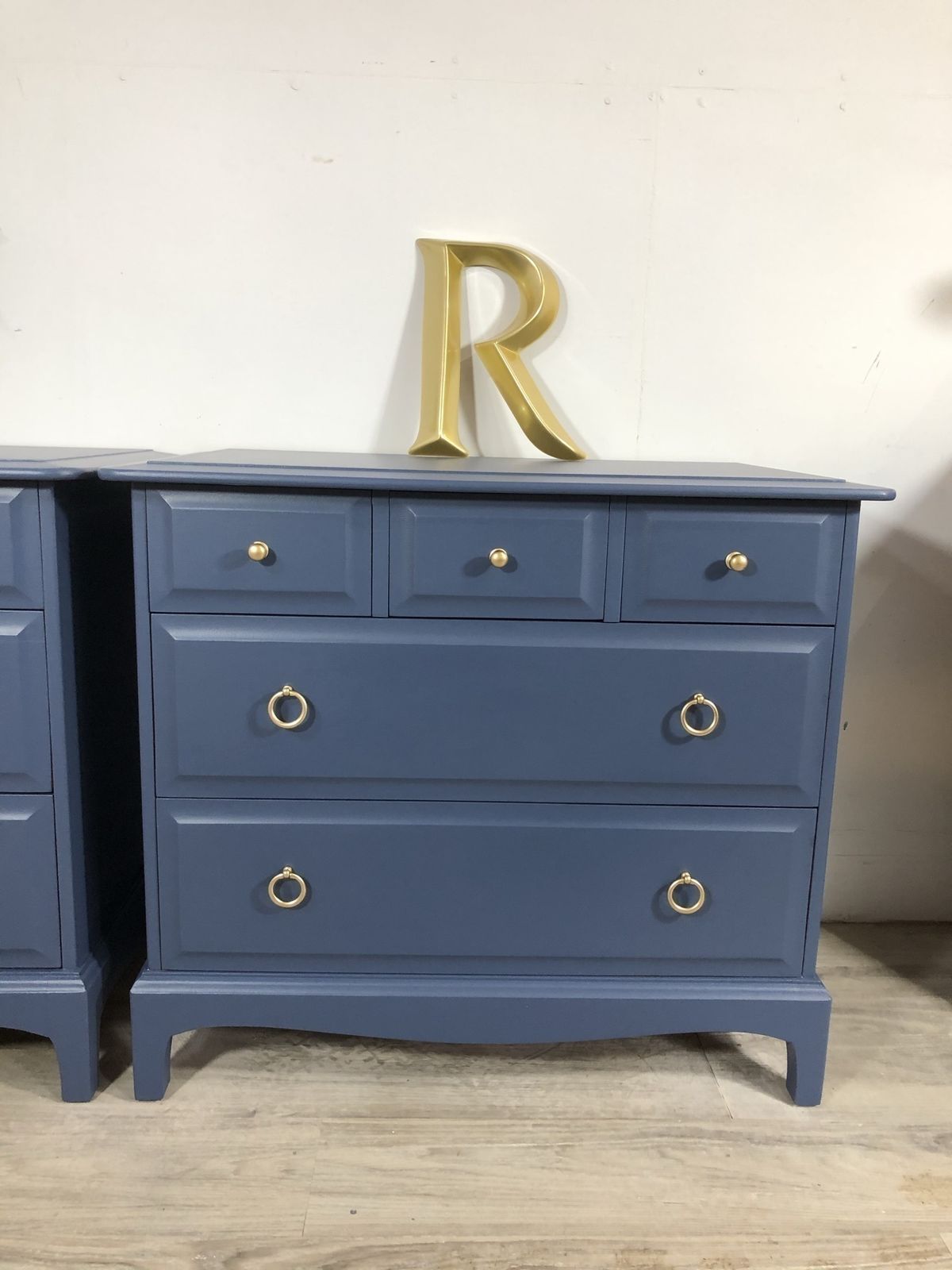Stag Minstrel Pair Of 3 Over 2 Chest Of Drawers Royal Sapphire Blue photo buy