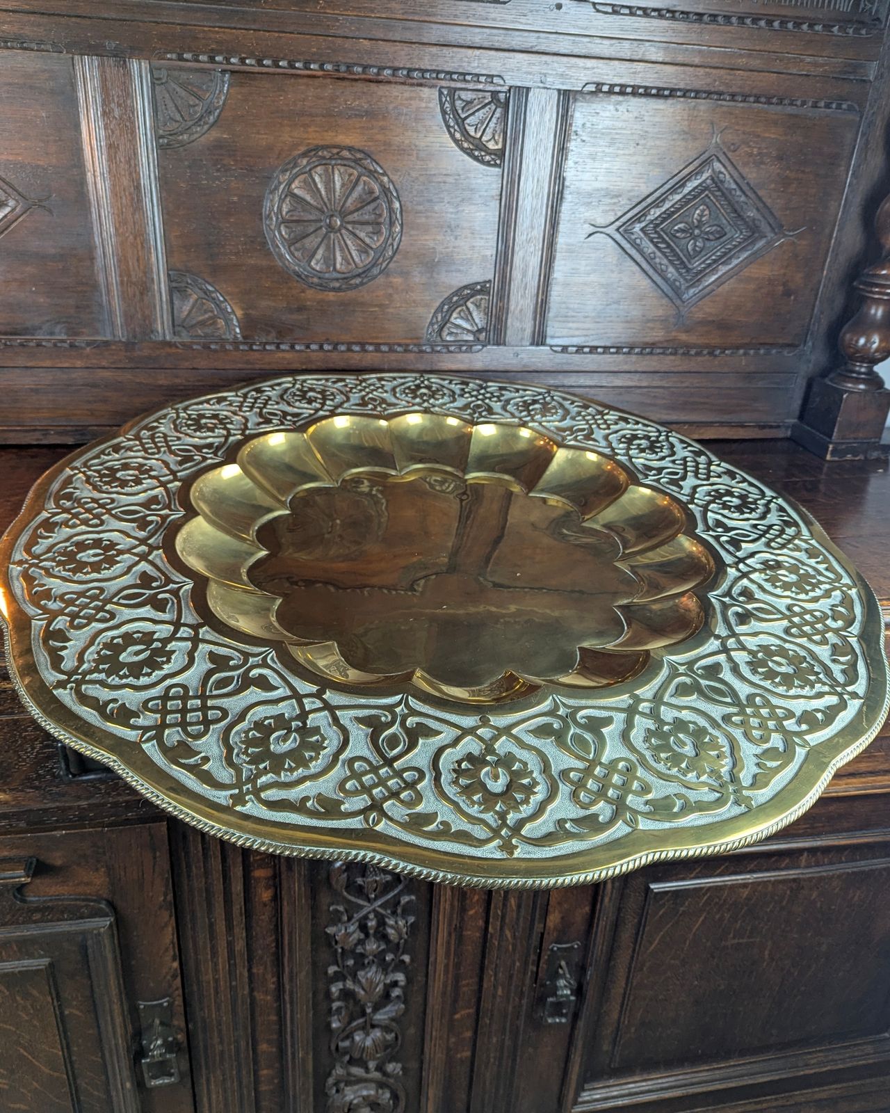 Large Late 19th Century Pressed Brass Indian Table Tray Top — School Of Jaipur photo buy