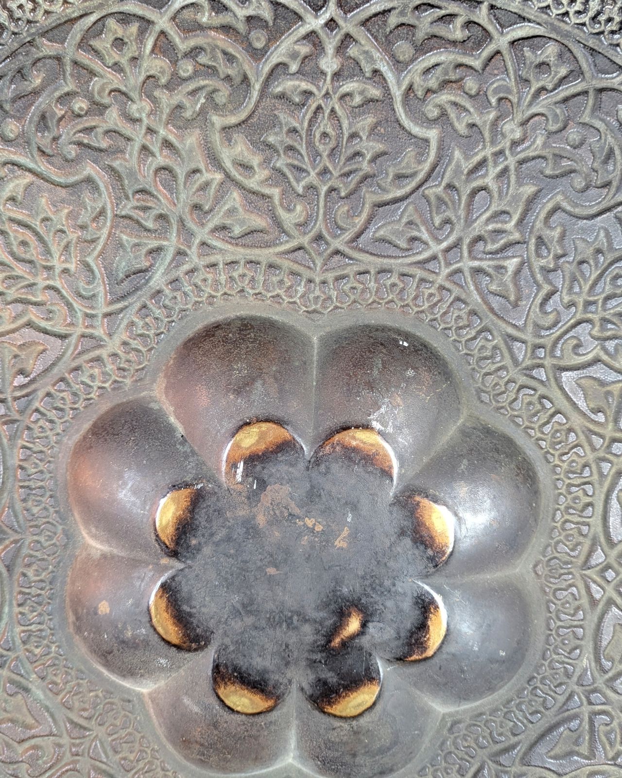 Late 19th Century Pressed Brass Indian Tiffin Table Tray Top — School Of Jaipur photo vintage