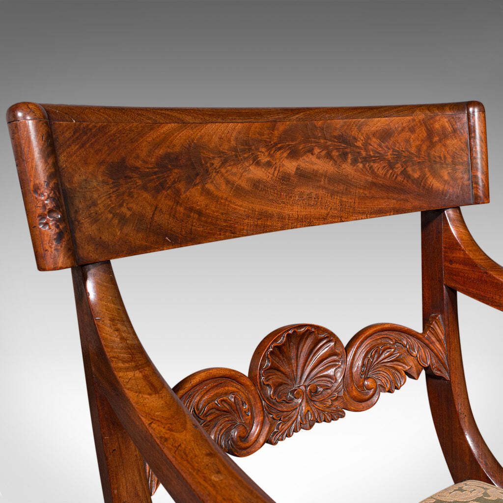 Antique Elbow Chair, English Drawing Room Seat, Study, Bedroom Armchair, Regency photo buy