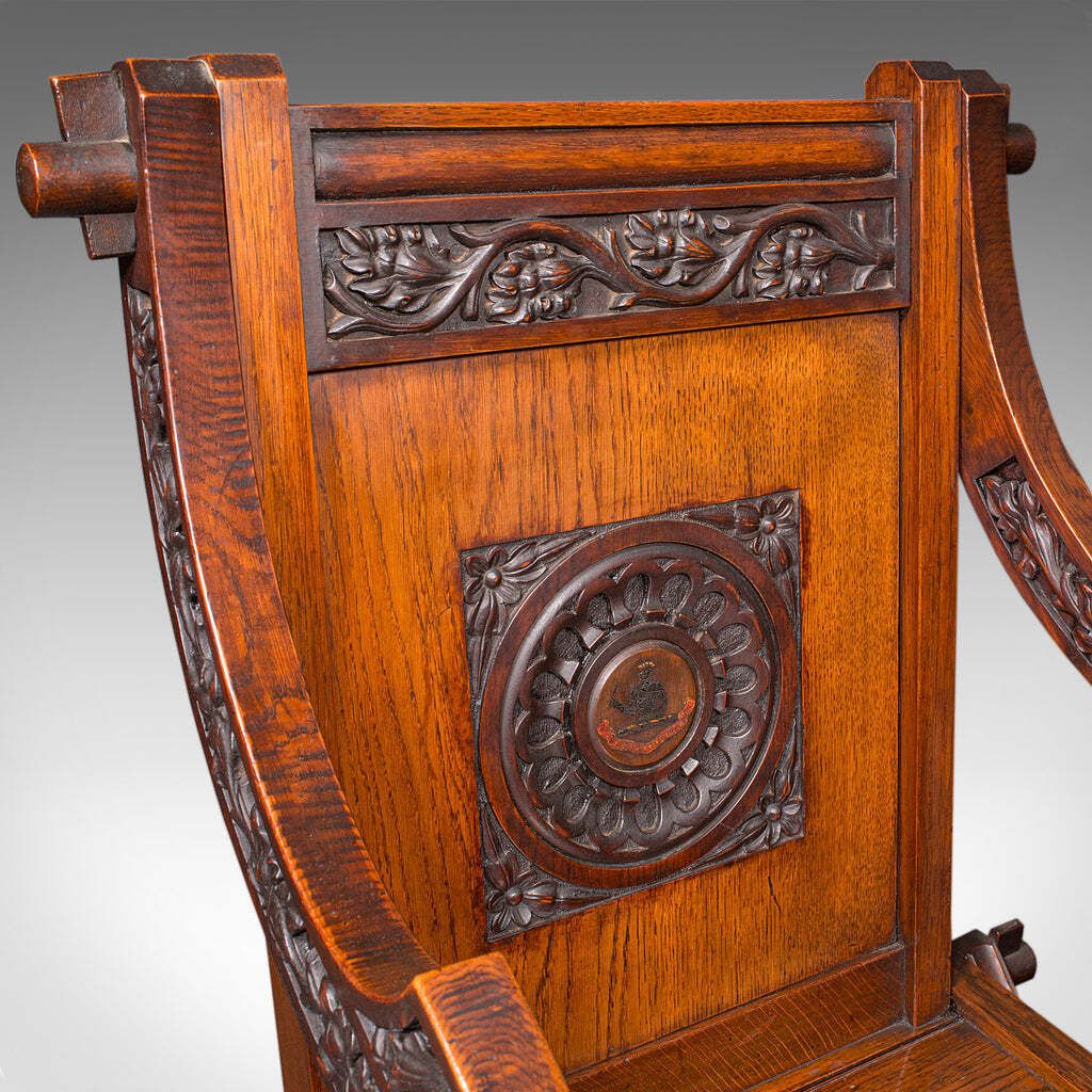 Antique Glastonbury Chair, English, Oak, Elbow Seat, Gothic Revival, Victorian photo buy