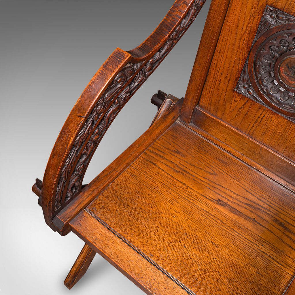 photo for sale Antique Glastonbury Chair, English, Oak, Elbow Seat, Gothic Revival, Victorian