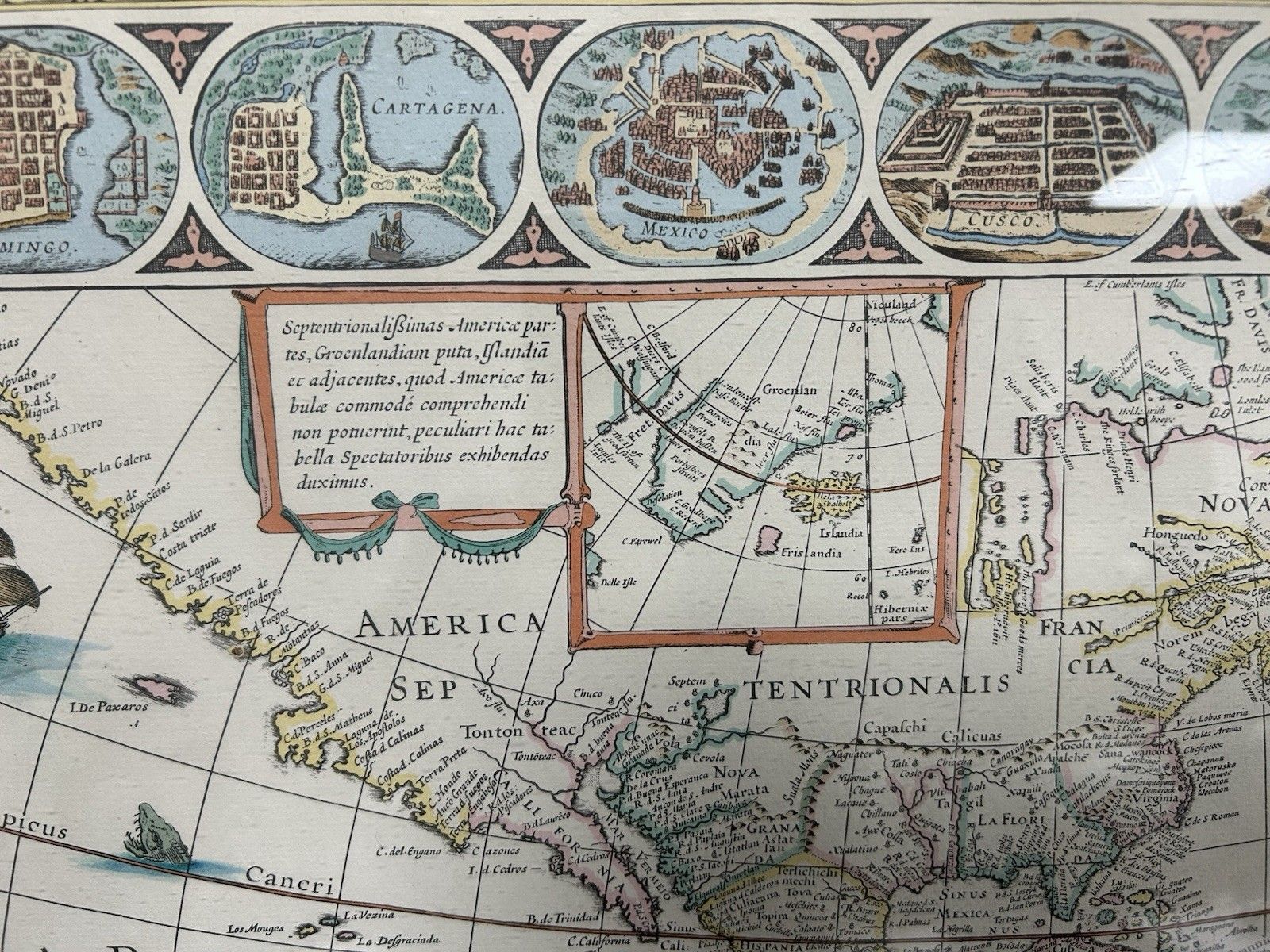 Framed Map By Willem & Joan Blaeu 'Americae Nova Tabula 'Carte A Figures' photo vintage