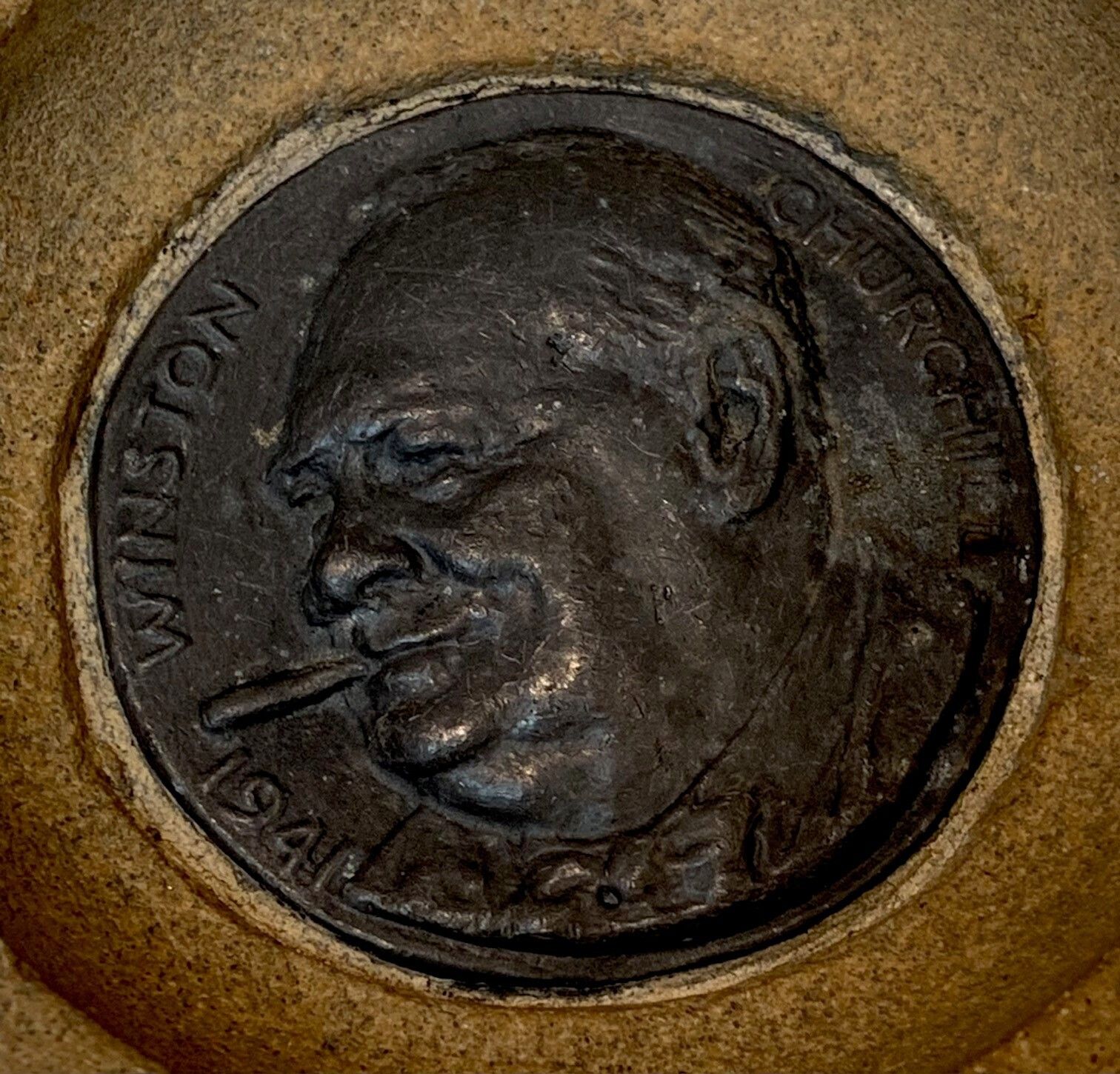 A Wwii Houses Of Parliament Stone Ashtray Featuring Winston Churchill, Salvaged From Enemy Air Raid On 1 May 1941 photo 250.0