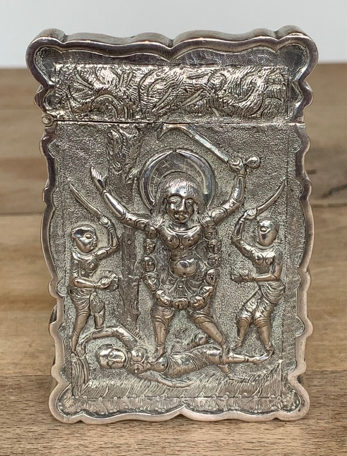 A Fine Quality, Heavy Indian Silver Card Case Decorated In Repoussé With Gods Or Deities