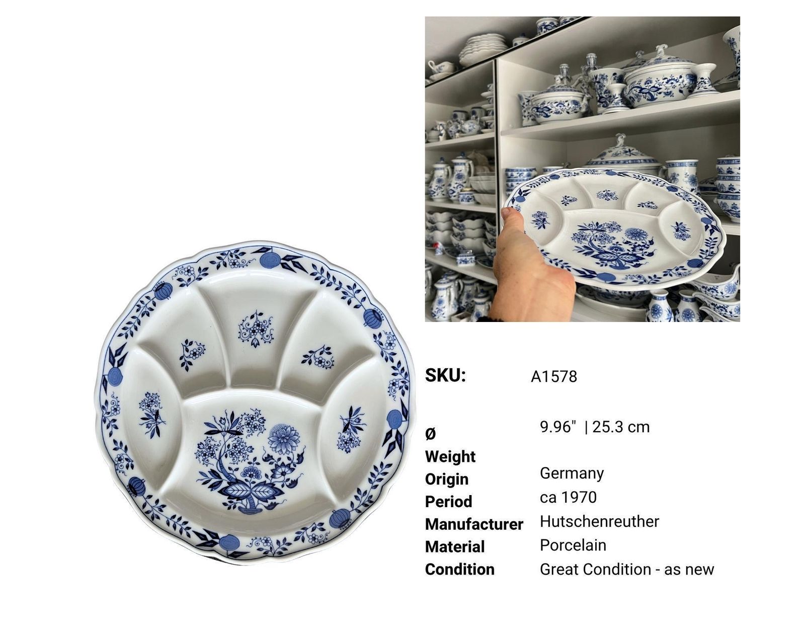 Blauw Uien Snackbord | 1 Stuk | Fonduebord Hutschenreuther photo vinterior