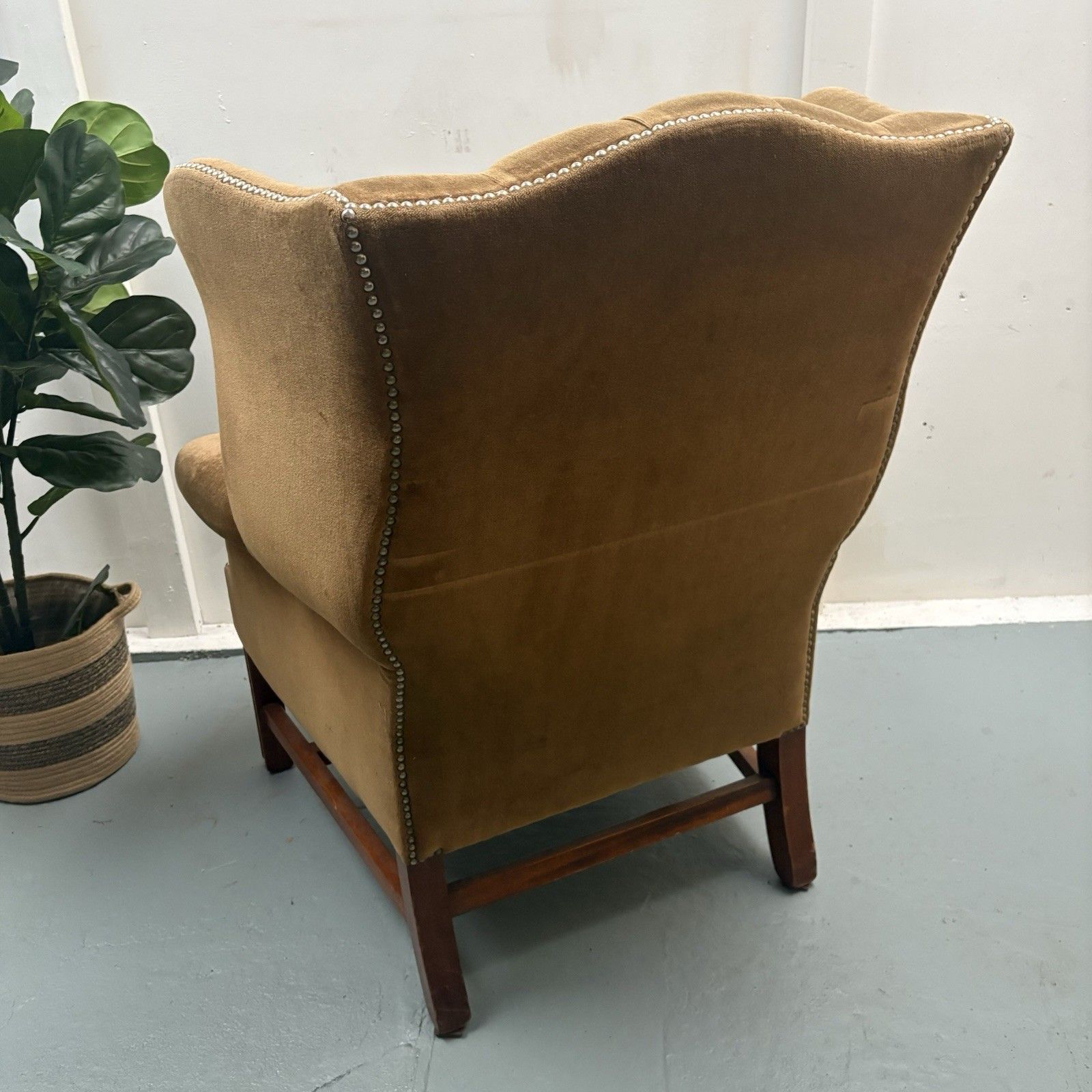 595.0 Vintage Chesterfield Button High Wing Back Gold Velour Arm Fireside Chair photo