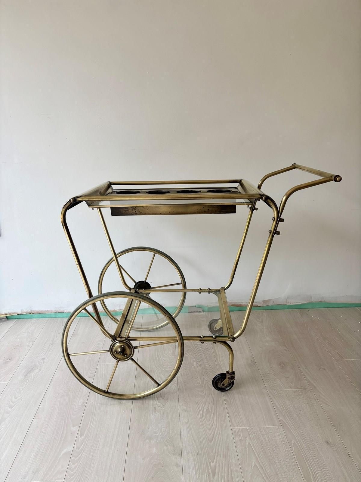 Mid Century Bauhaus Brass Drinks Trolley photo Furniture