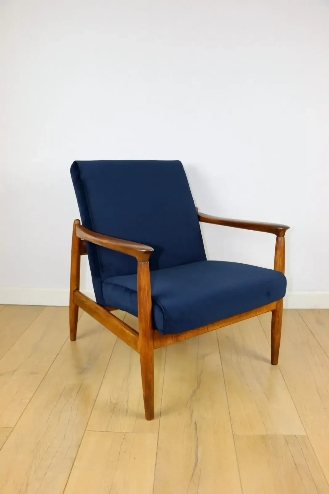 Gfm 64 Armchair, Designed By Edmund Homa From The 1970s, Navy Blue   Dark Wood
