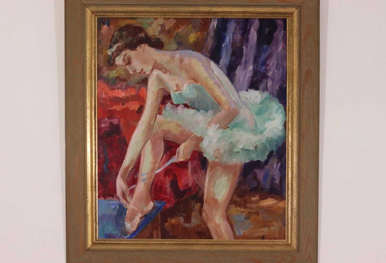 675.0 Original Large Oil On Canvas Painting – “Ballerina”–  Vintage & Framed (88 × 77 Cm / 34.6" × 30.3") photo