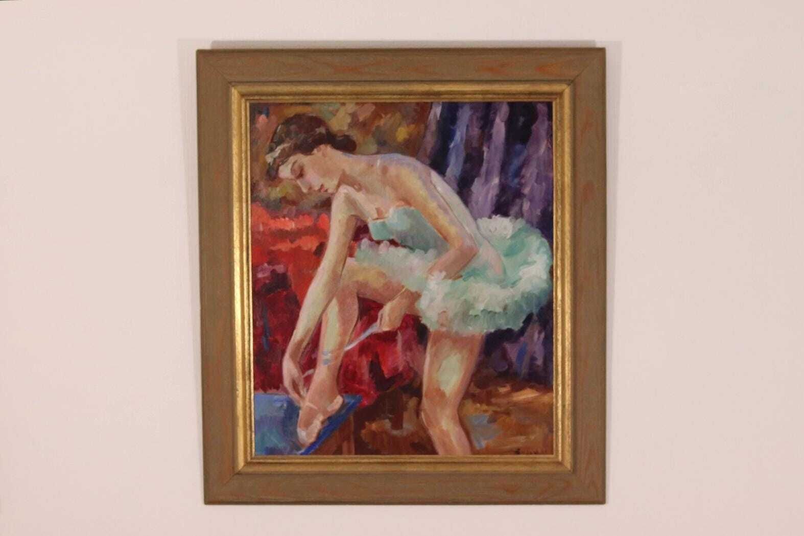 photo vinterior Original Large Oil On Canvas Painting – “Ballerina”–  Vintage & Framed (88 × 77 Cm / 34.6" × 30.3")