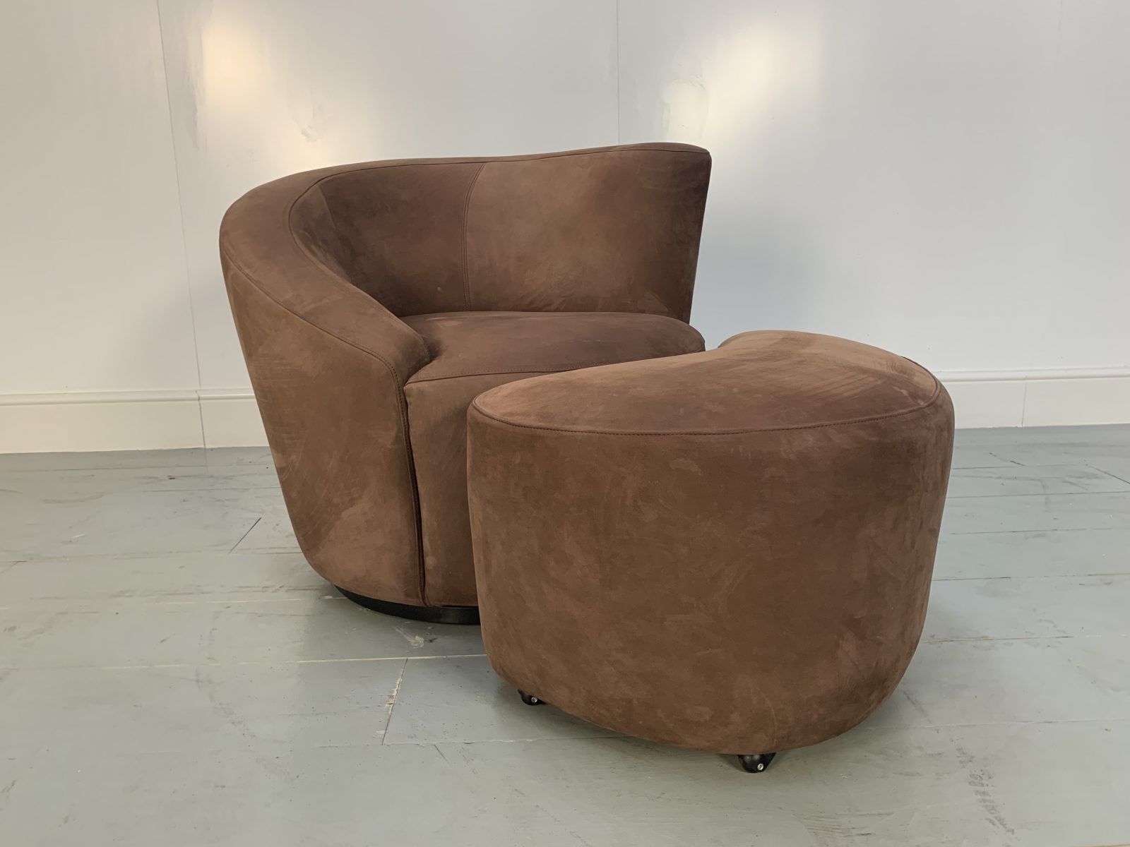 Superb Vladimir Kagan “Nautilus” Corkscrew Armchair And Footstool In Brown Ultra