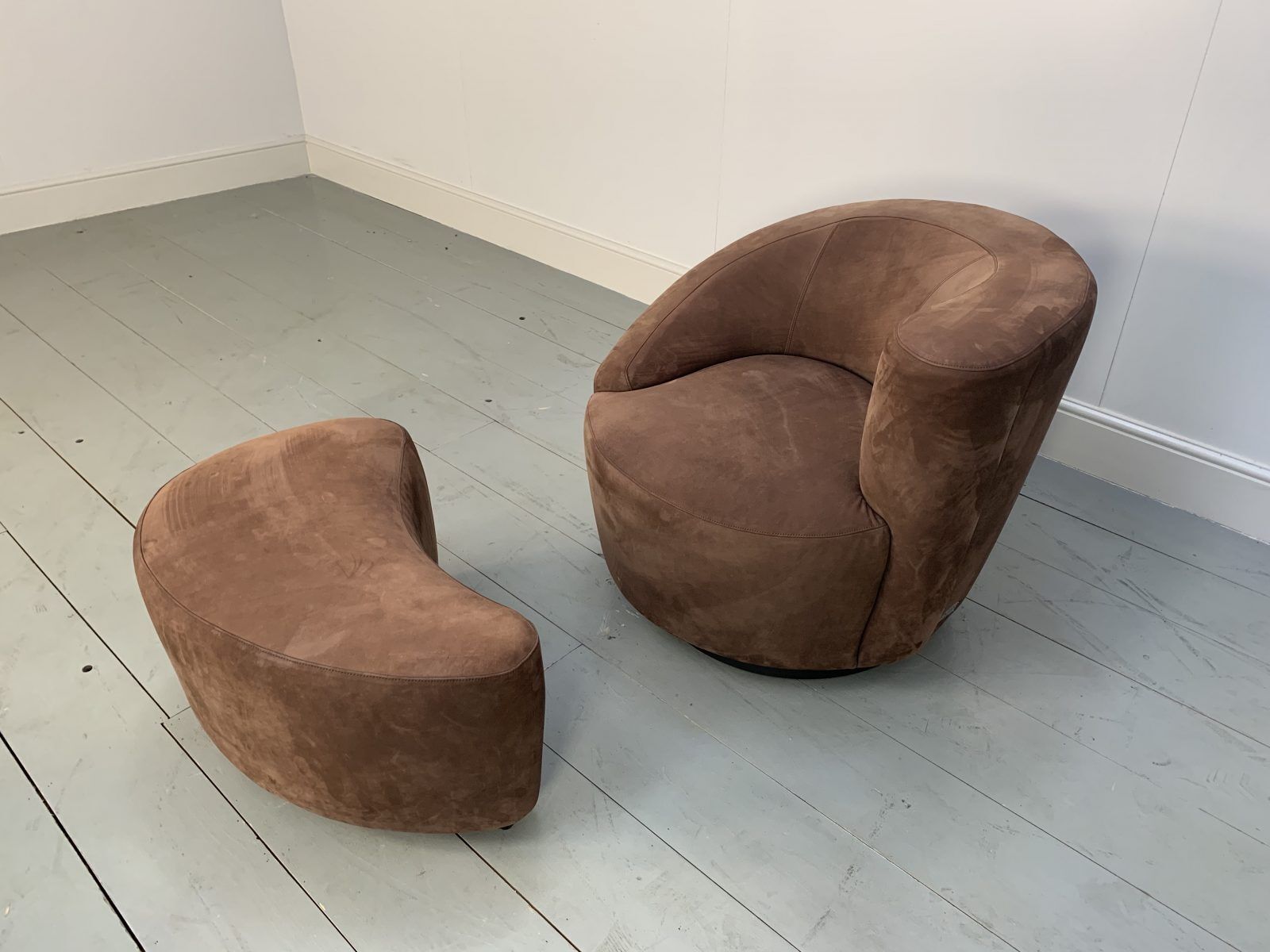 Superb Vladimir Kagan “Nautilus” Corkscrew Armchair And Footstool In Brown Ultra photo buy