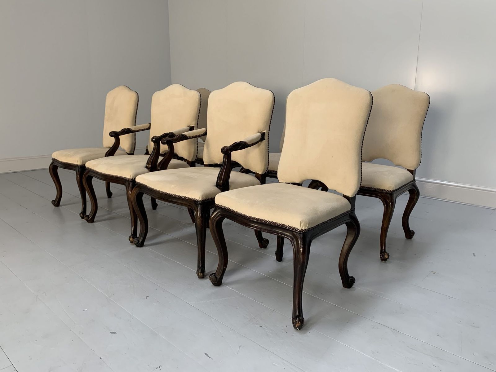 Suite Of 8 Ralph Lauren “Noble Estate” Dining Chairs – In Ivory Suede