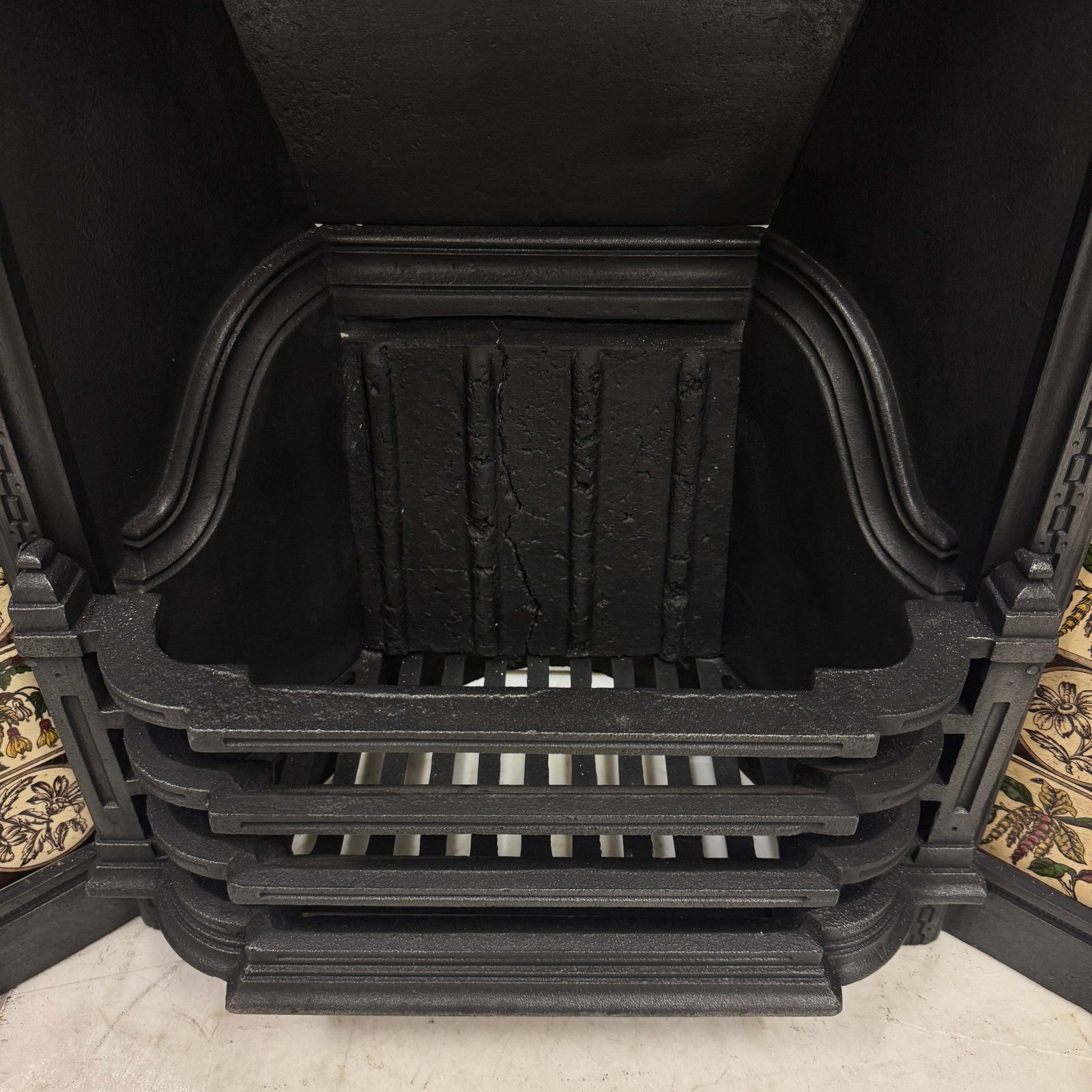 photo for sale Antique Victorian Cast Iron Floral Tiled Fireplace Insert