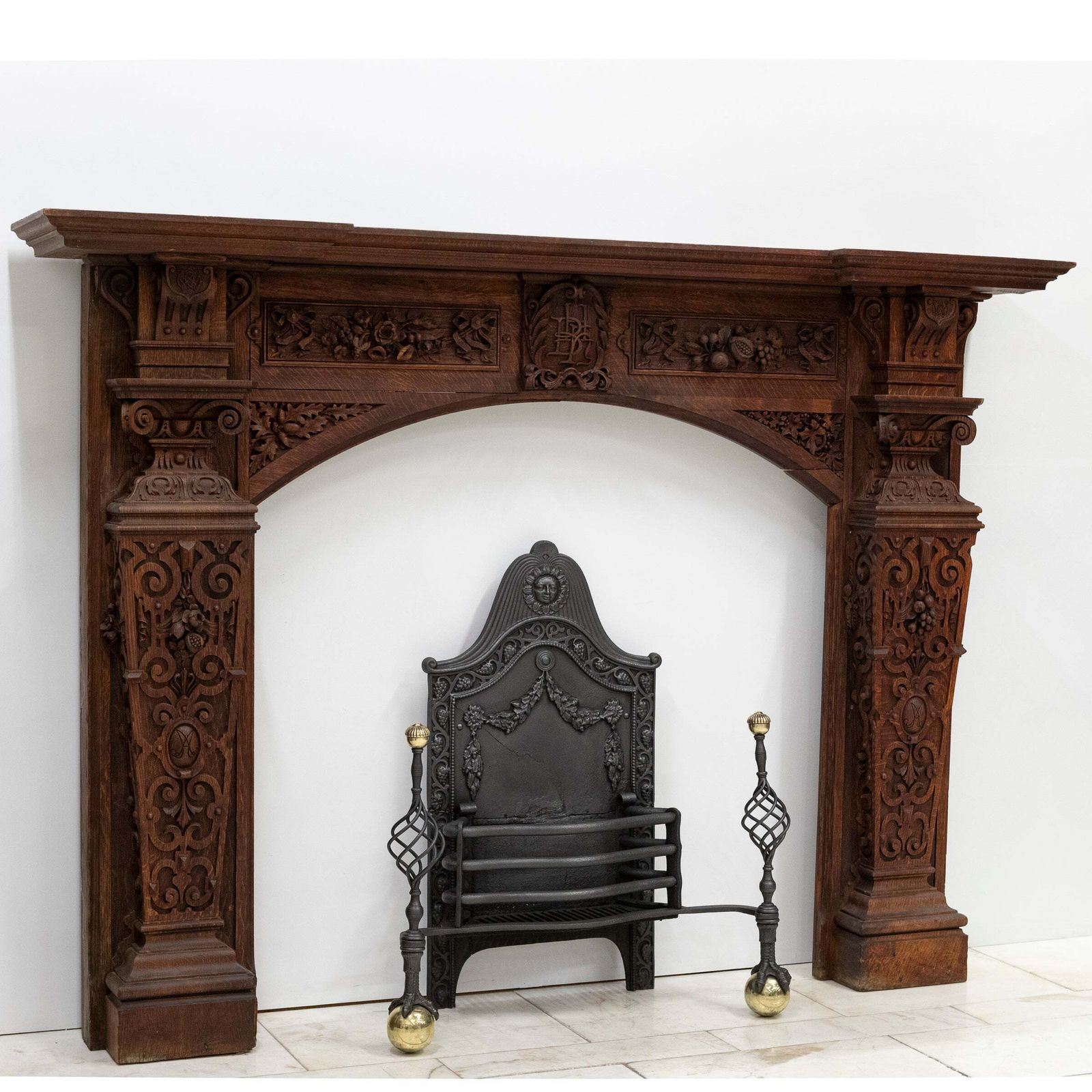 Monumental Antique Arts & Crafts Carved Oak Fireplace Surround photo 8500.0