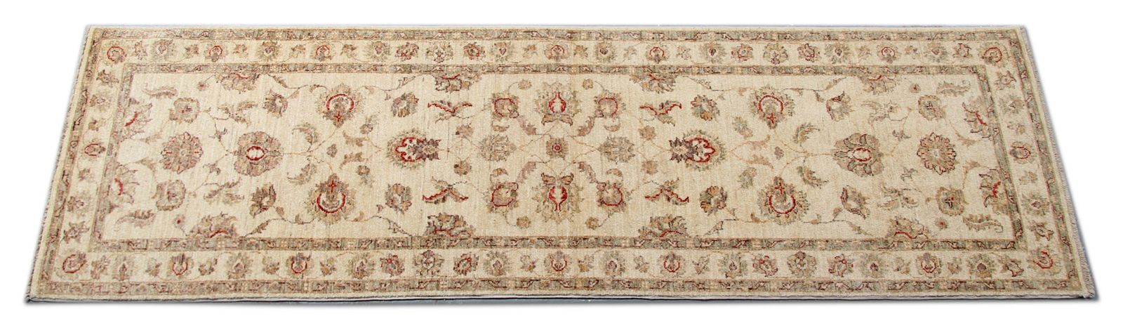 Cream Wool Runner Rug, Oriental Floral Ziegler Rug 245x72cm Hallway Decor photo furniture