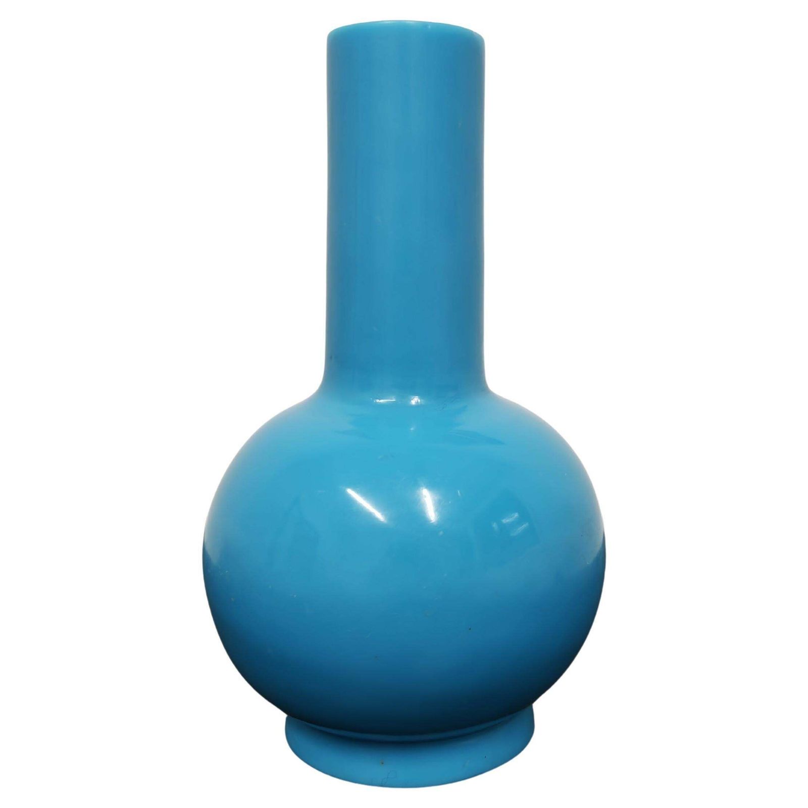 Antique Sculptural Turquoise Glass Vase By Peking Glass, China 18th Century