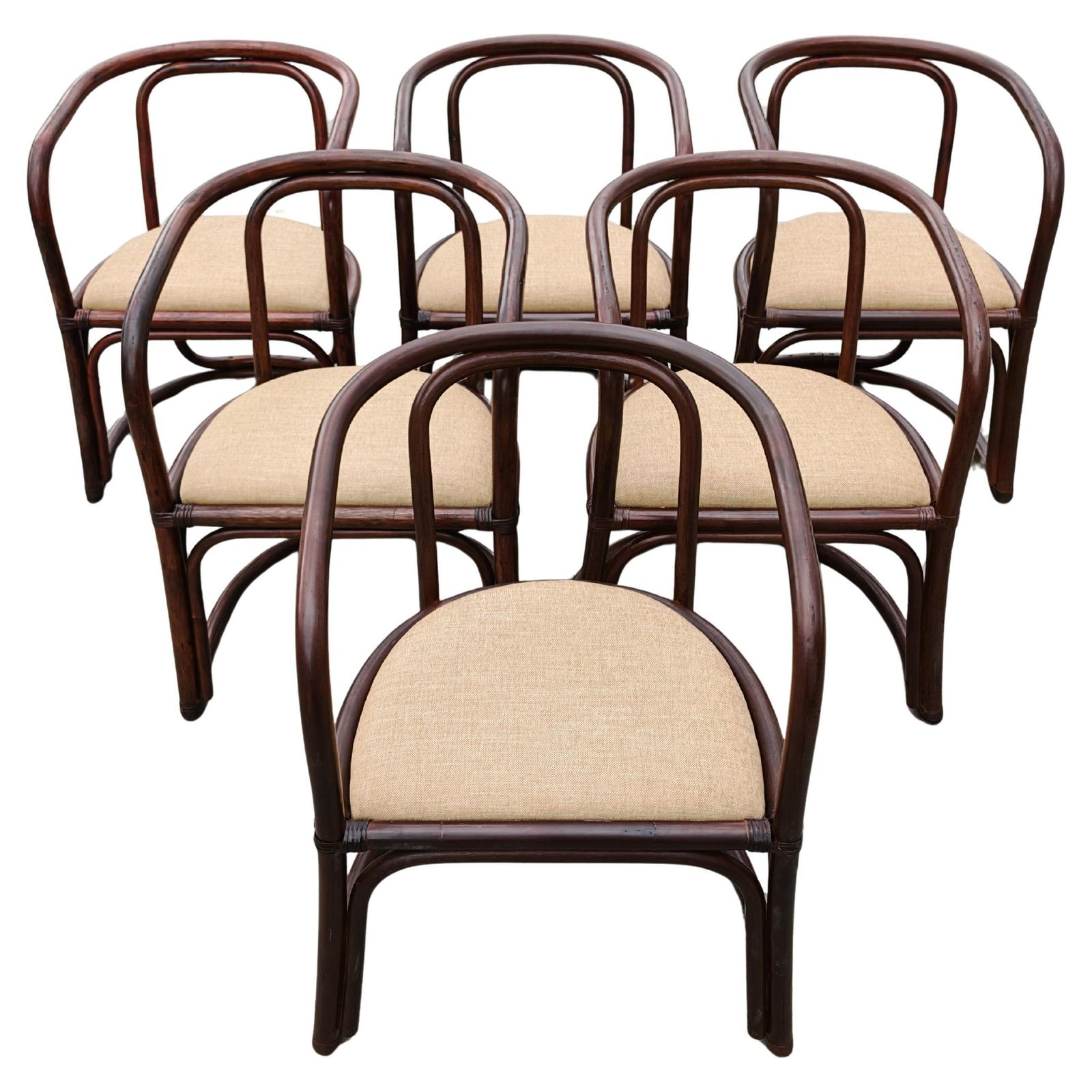 Set Of 6 Bamboo Armchairs For A Dining Room, Italy 1970s