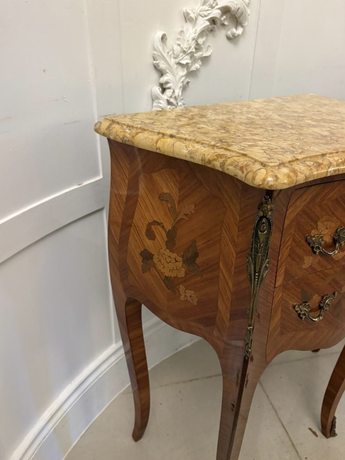 photo for sale Antique Quality Pair Of French Louis XV Style Marquetry Bedside Cabinets