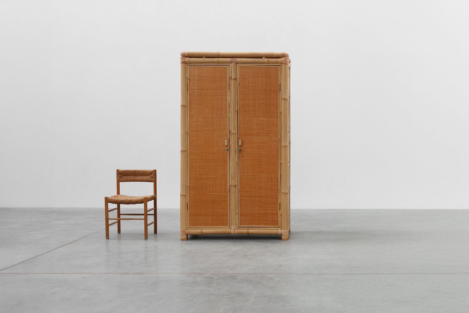 Mid Century Bamboo And Rattan Wardrobe, Italy, 1960s photo for sale