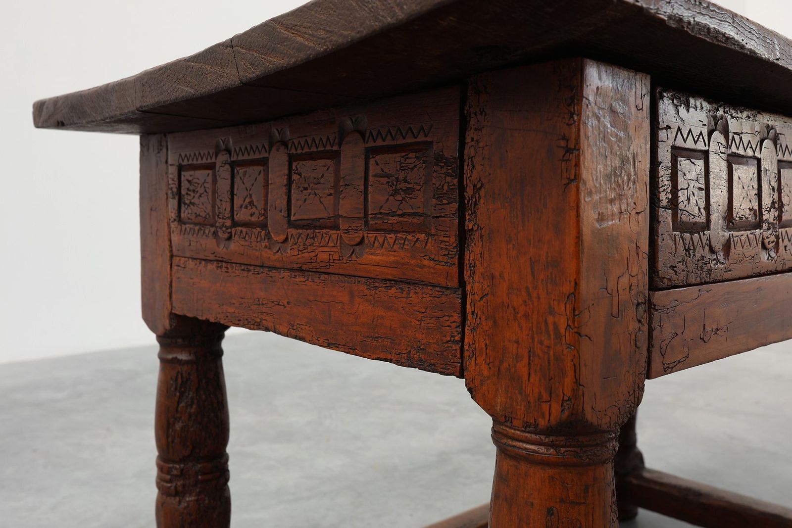 Wabi Wabi Style Hand Carved Oak Side Table, Spain, 17th Century photo buy