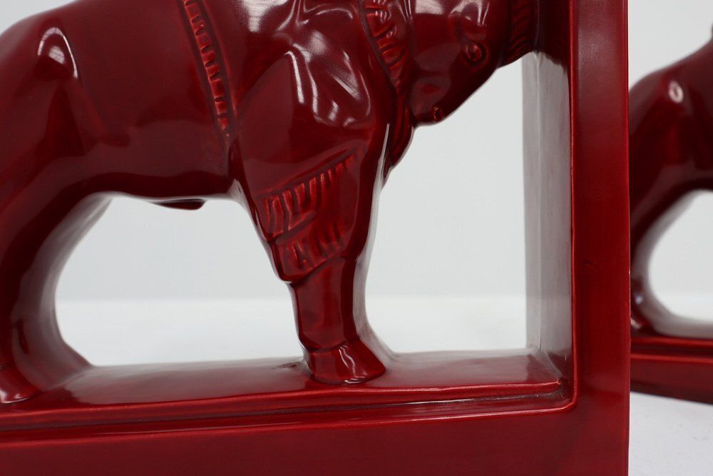 Home Decor Art Deco Red Glazed Ceramic Bison Ox Bookends, Belgium, 1920s, Set Of 2 photo