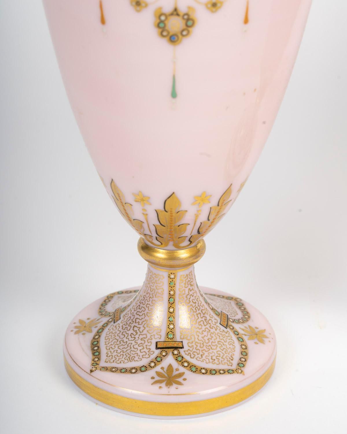 Mantel Set, Vases, Pink Opaline, Napoleon III Period, 19th Century. photo 5109.0