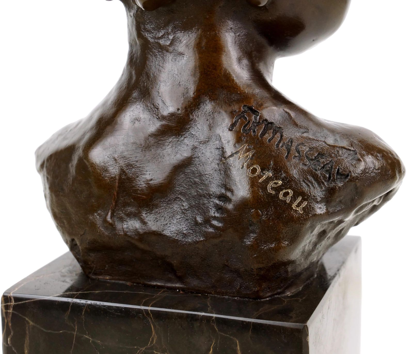 photo furniture Art Nouveau Sculpture Bronze Figurine, Bust Of A Boy, Signed A. Moreau
