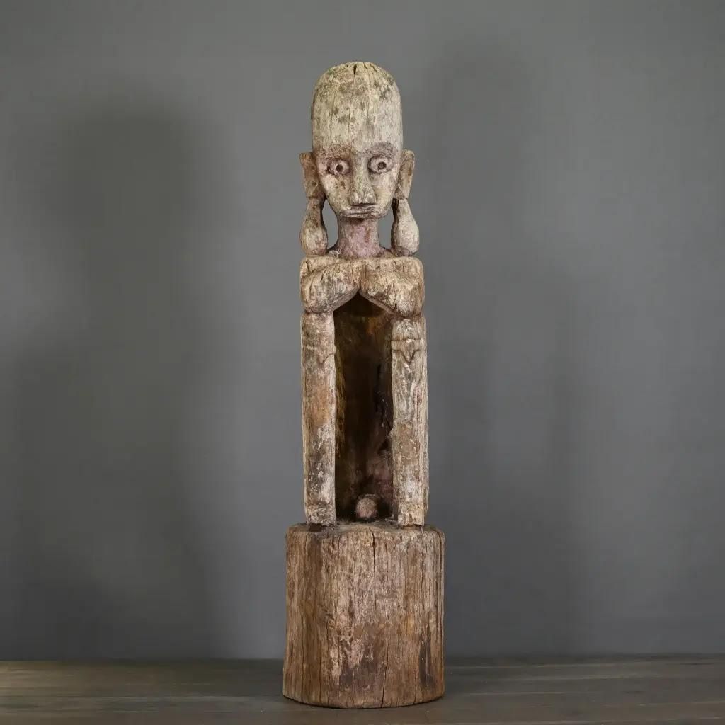 Leti Tribal Statue In Aged Wood With Stand – 20th Century Ethnic Indonesian Art photo furniture