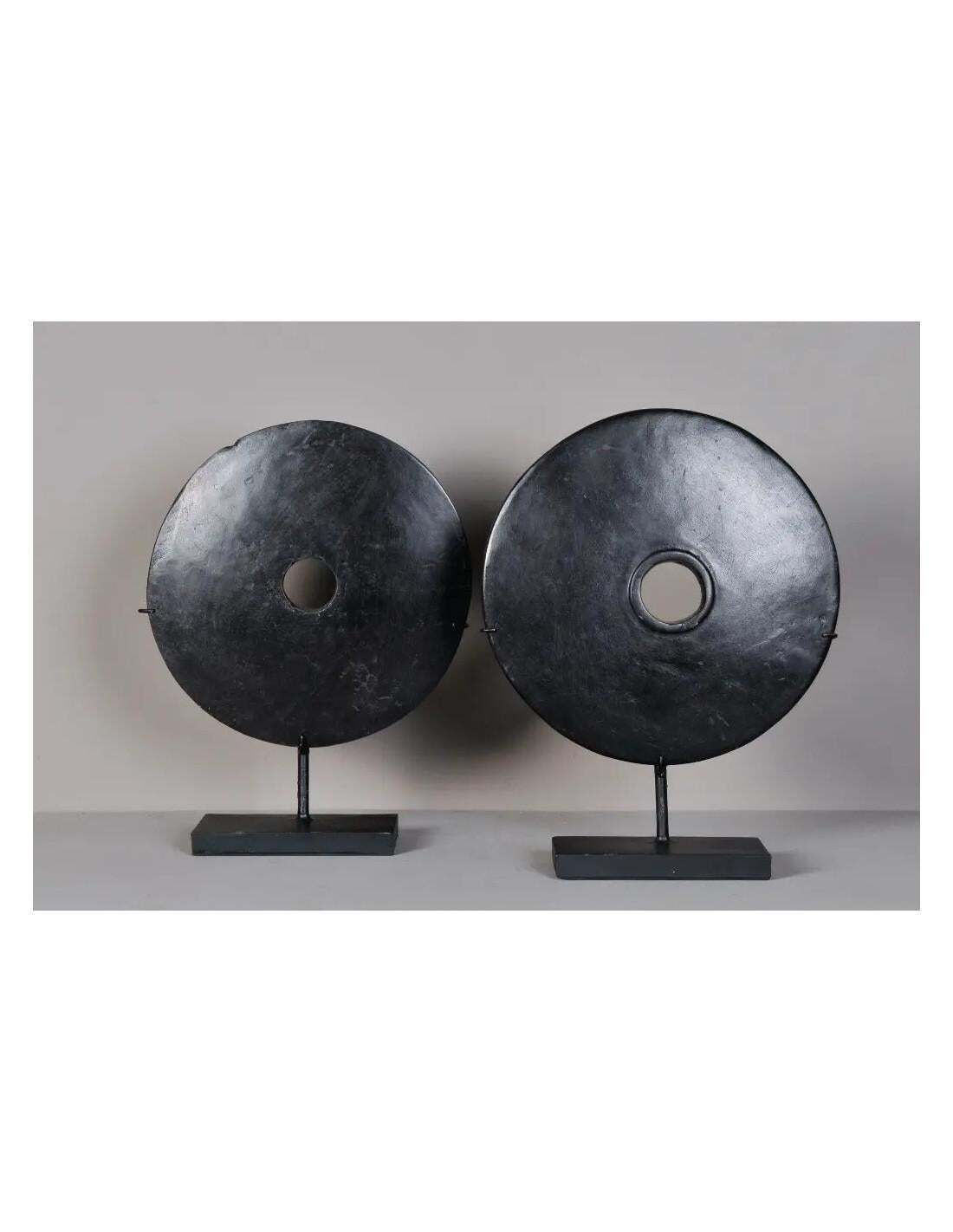 Papuan Black Stone Disc Sculpture – Ethnic Ritual Art, Contemporary photo vinterior