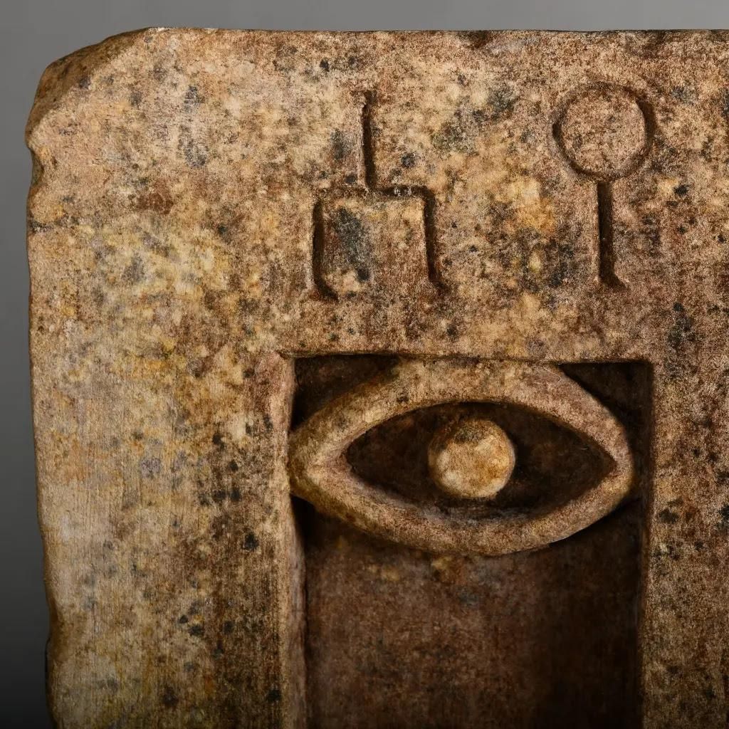 Stylized Antique Sandstone Stele – “Ideograms” Model, South Arabian Funerary Art photo vinterior